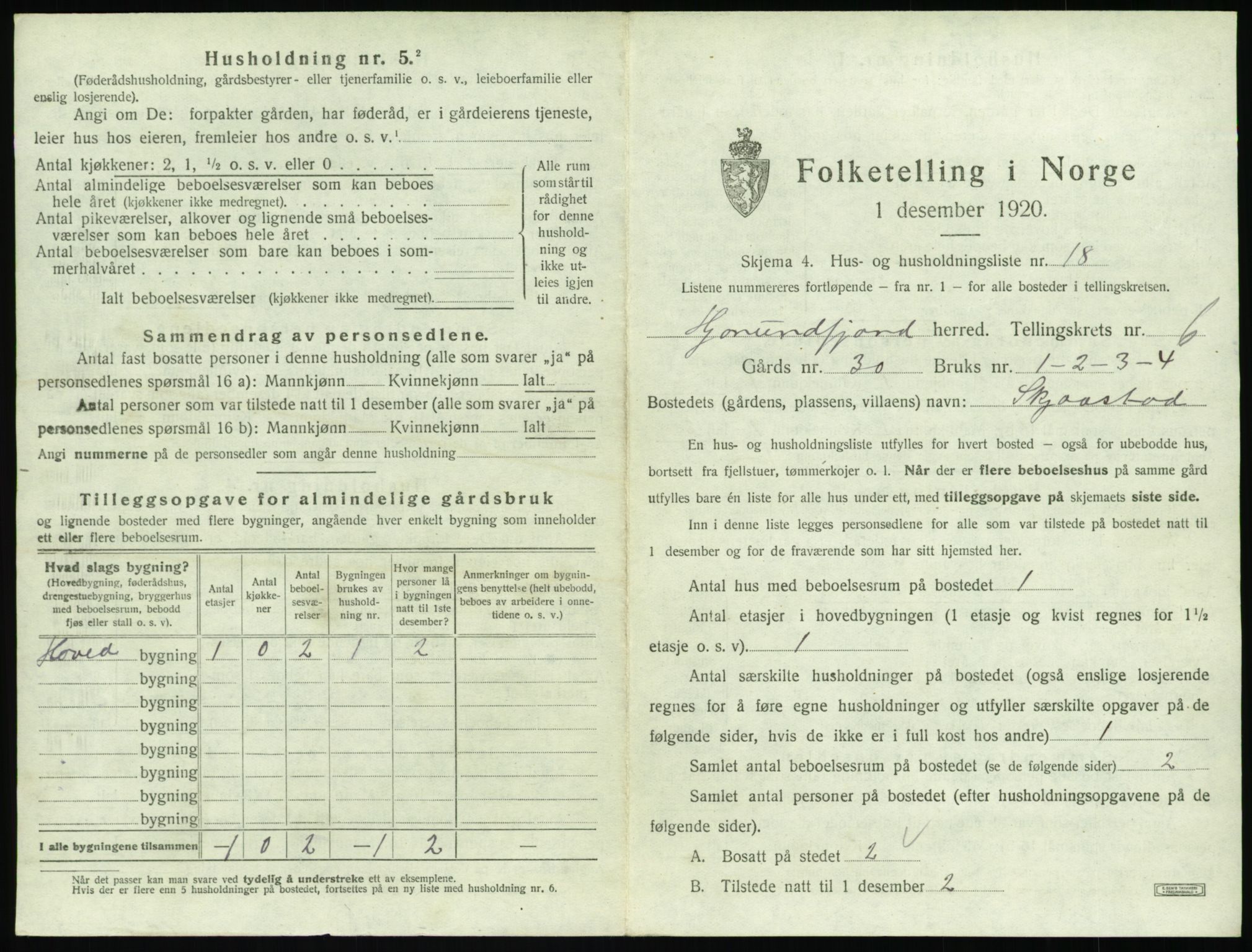 SAT, 1920 census for Hjørundfjord, 1920, p. 307