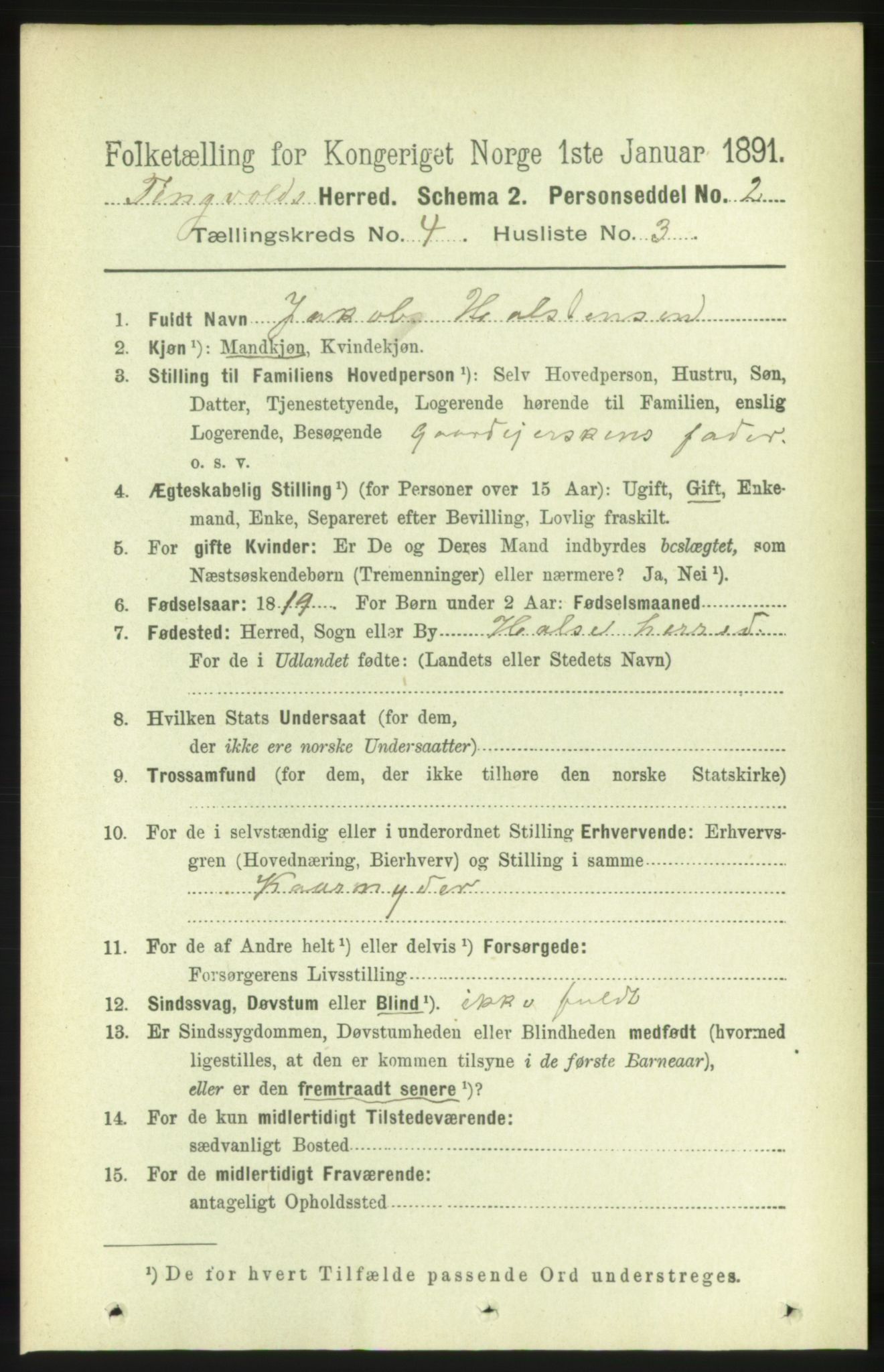 RA, 1891 census for 1560 Tingvoll, 1891, p. 1605