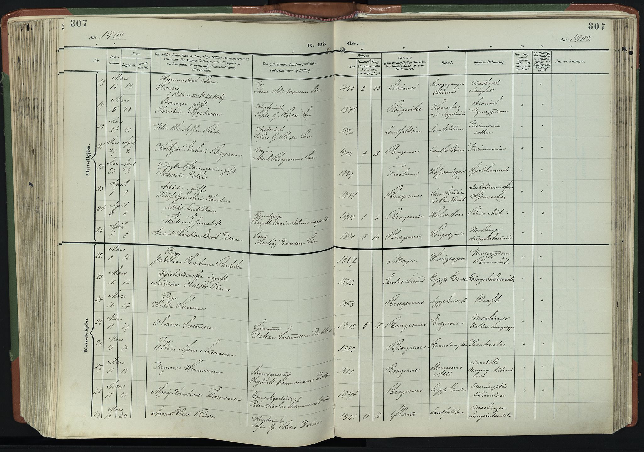 Bragernes kirkebøker, SAKO/A-6/F/Fb/L0009: Parish register (official) no. II 9, 1902-1911, p. 307