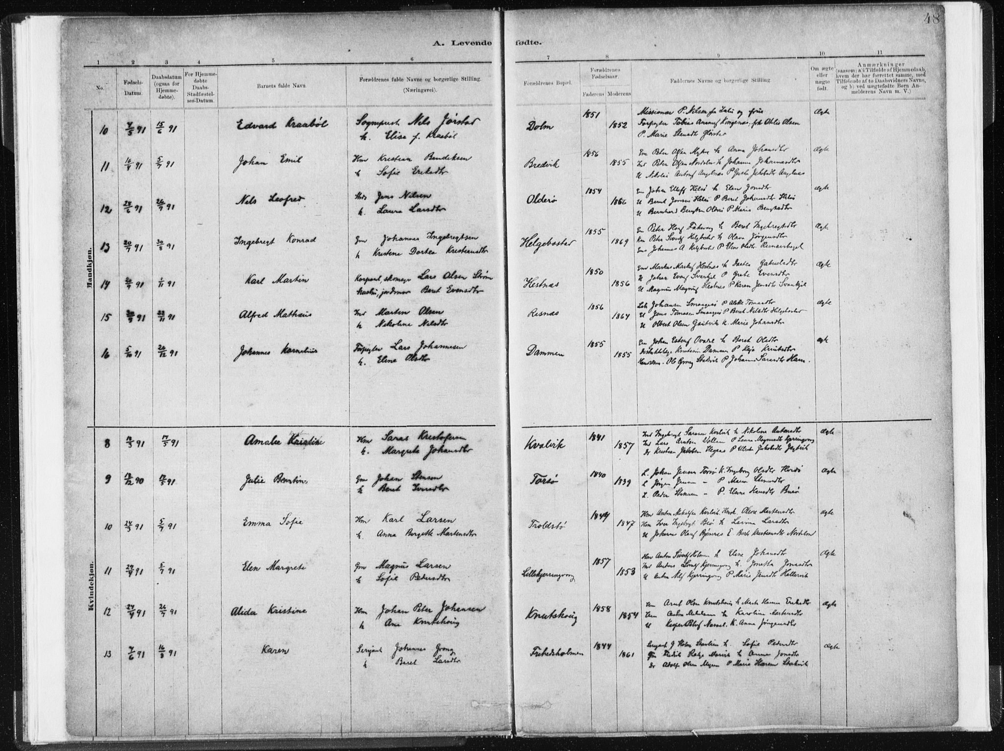 Ministerialprotokoller, klokkerbøker og fødselsregistre - Sør-Trøndelag, SAT/A-1456/634/L0533: Parish register (official) no. 634A09, 1882-1901, p. 48
