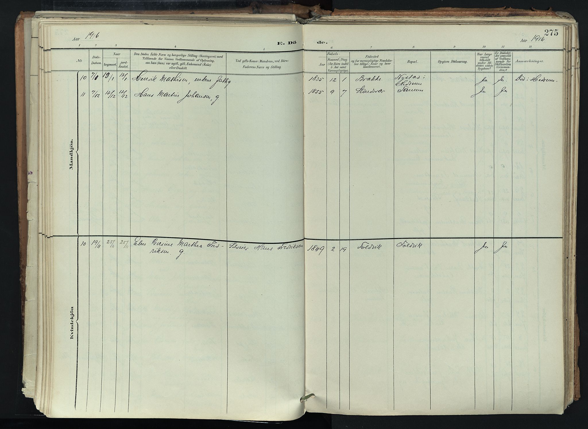 Brunlanes kirkebøker, AV/SAKO-A-342/F/Fc/L0003: Parish register (official) no. III 3, 1900-1922, p. 275