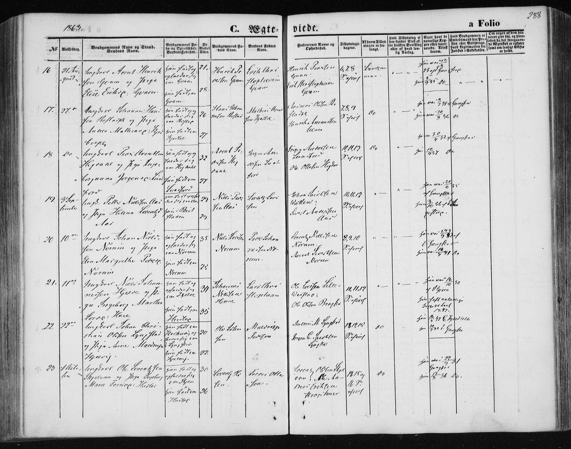 Ministerialprotokoller, klokkerbøker og fødselsregistre - Nord-Trøndelag, AV/SAT-A-1458/730/L0283: Parish register (official) no. 730A08, 1855-1865, p. 288