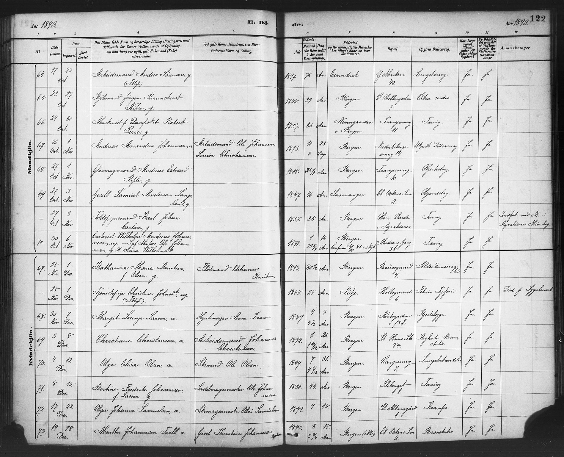 Nykirken Sokneprestembete, AV/SAB-A-77101/H/Haa/L0044: Parish register (official) no. E 4, 1882-1898, p. 122