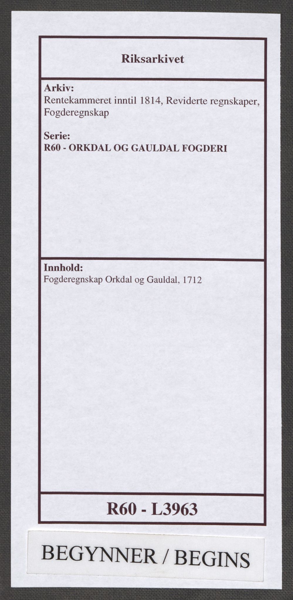 Rentekammeret inntil 1814, Reviderte regnskaper, Fogderegnskap, AV/RA-EA-4092/R60/L3963: Fogderegnskap Orkdal og Gauldal, 1712, p. 1