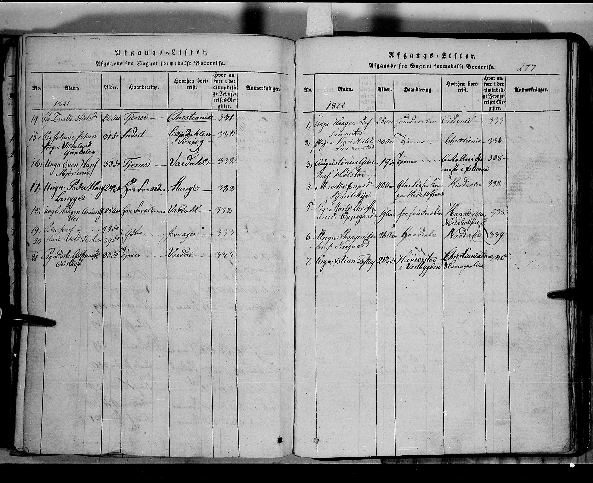 Toten prestekontor, SAH/PREST-102/H/Ha/Hab/L0002: Parish register (copy) no. 2, 1820-1827, p. 277