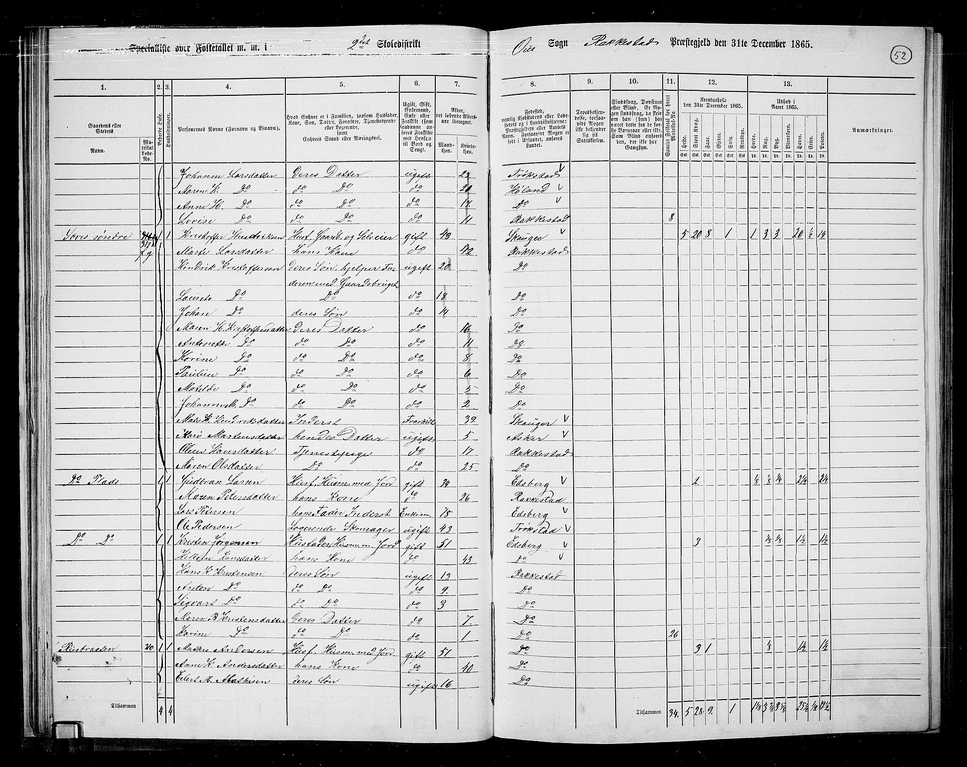 RA, 1865 census for Rakkestad, 1865, p. 51