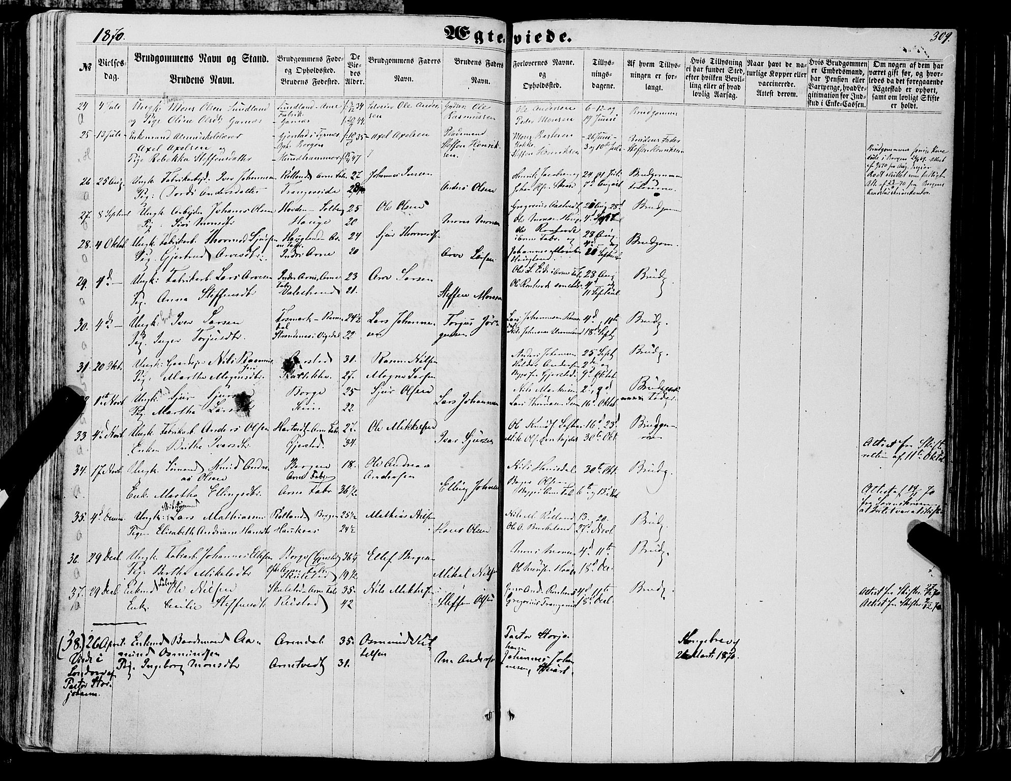 Haus sokneprestembete, AV/SAB-A-75601/H/Haa: Parish register (official) no. A 17, 1858-1870, p. 309