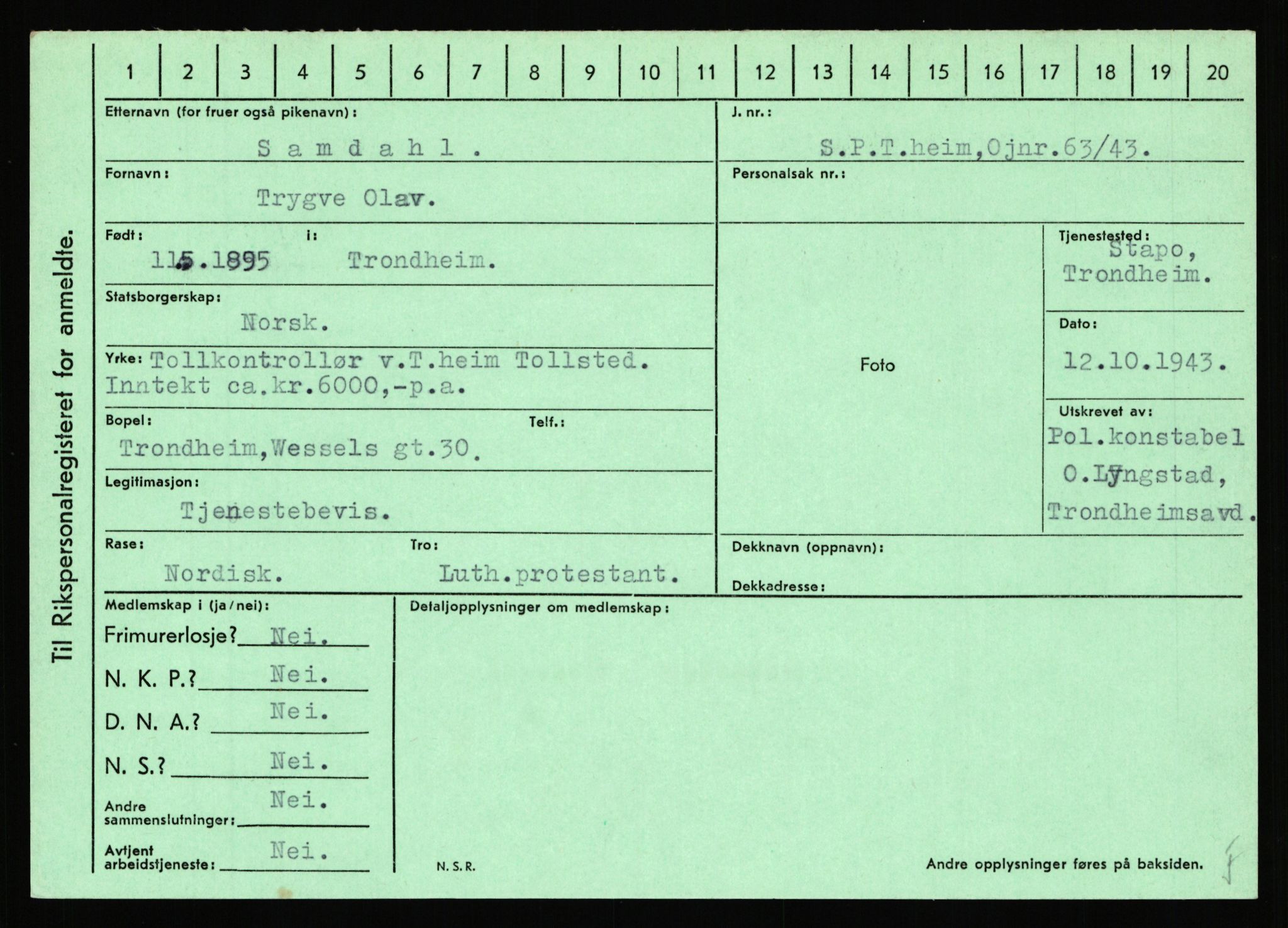 Statspolitiet - Hovedkontoret / Osloavdelingen, AV/RA-S-1329/C/Ca/L0013: Raa - Servold, 1943-1945, p. 3448