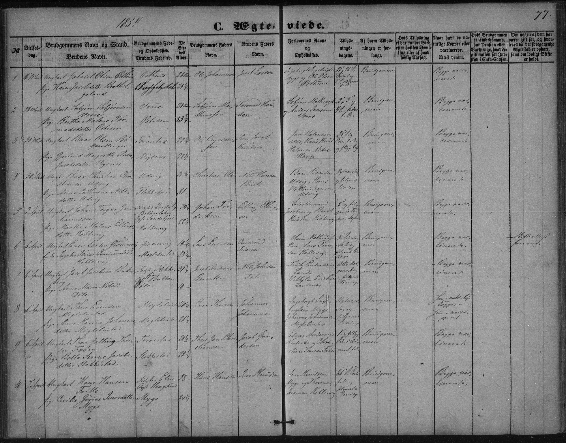 Avaldsnes sokneprestkontor, AV/SAST-A -101851/H/Ha/Haa/L0009: Parish register (official) no. A 9, 1853-1865, p. 77