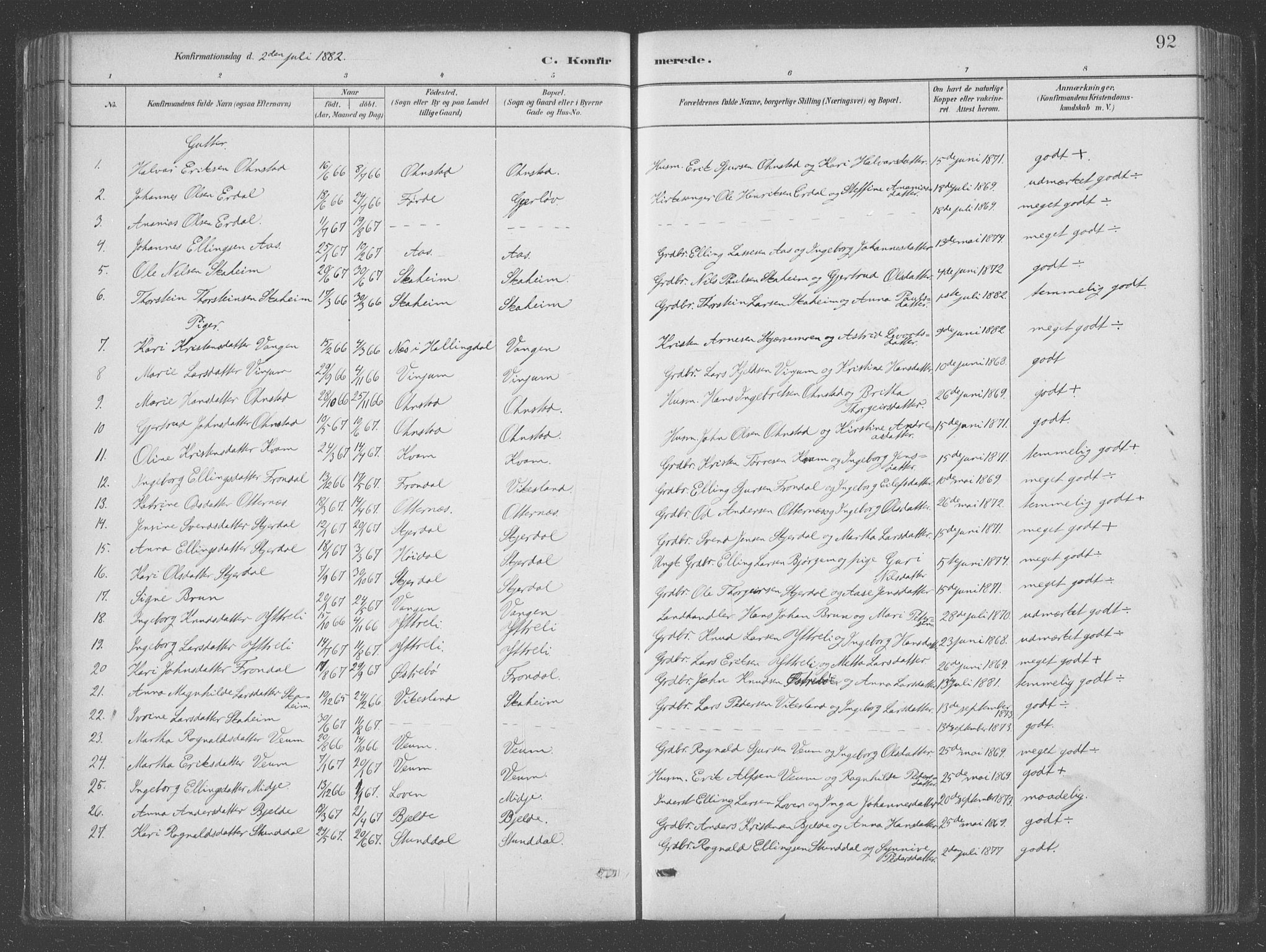 Aurland sokneprestembete, SAB/A-99937/H/Ha/Hab/L0001: Parish register (official) no. B  1, 1880-1909, p. 92