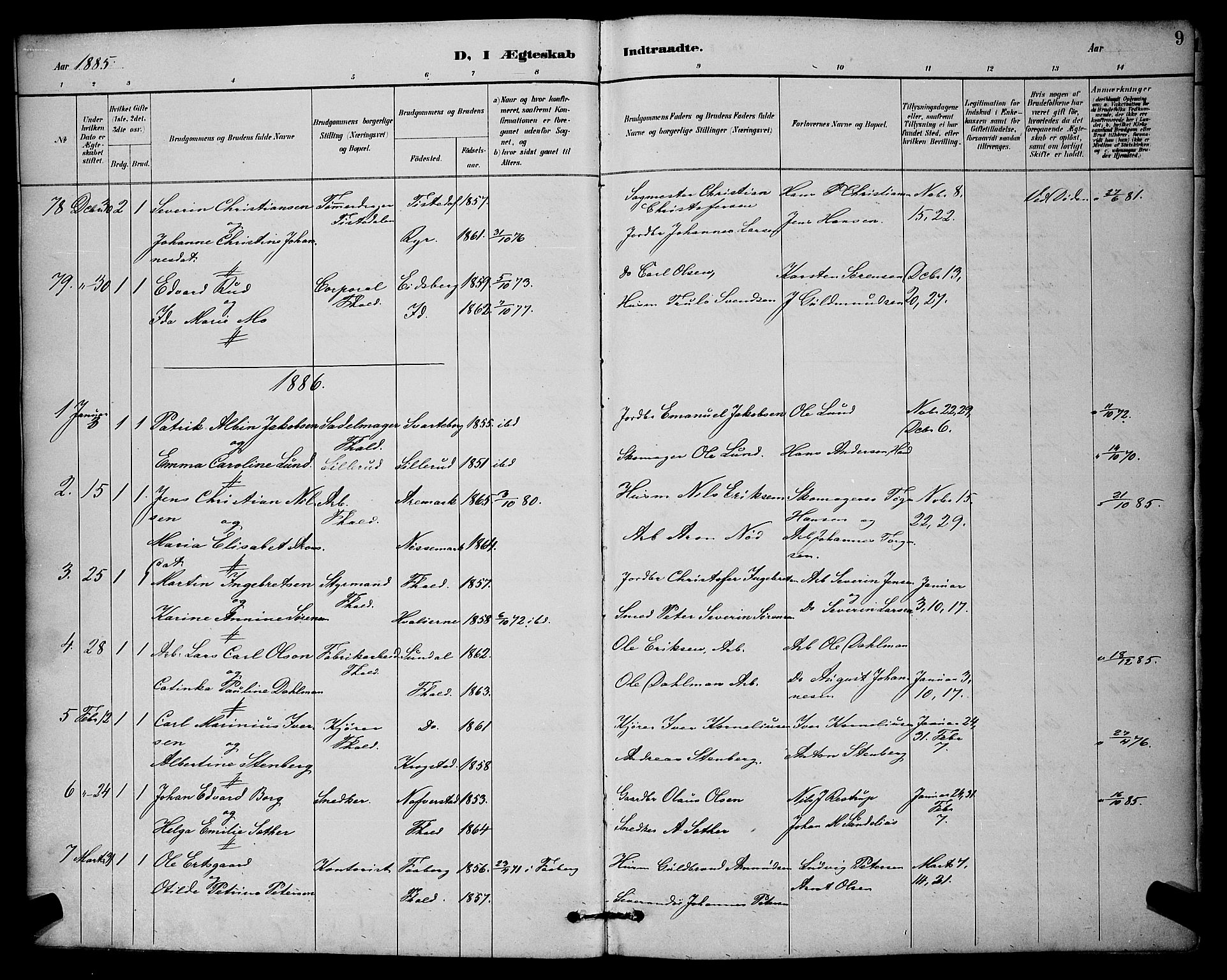 Halden prestekontor Kirkebøker, AV/SAO-A-10909/G/Ga/L0009: Parish register (copy) no. 9, 1885-1908, p. 9