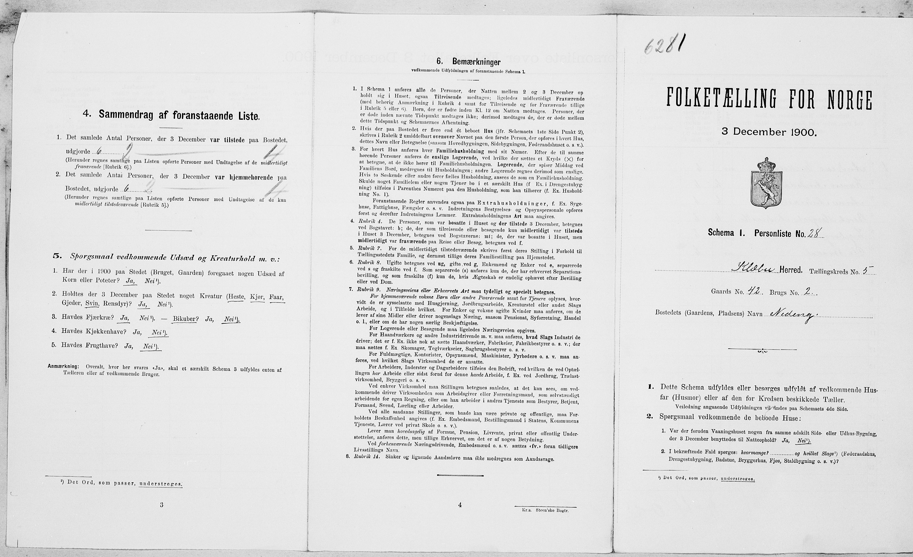 SAT, 1900 census for Klæbu, 1900, p. 296