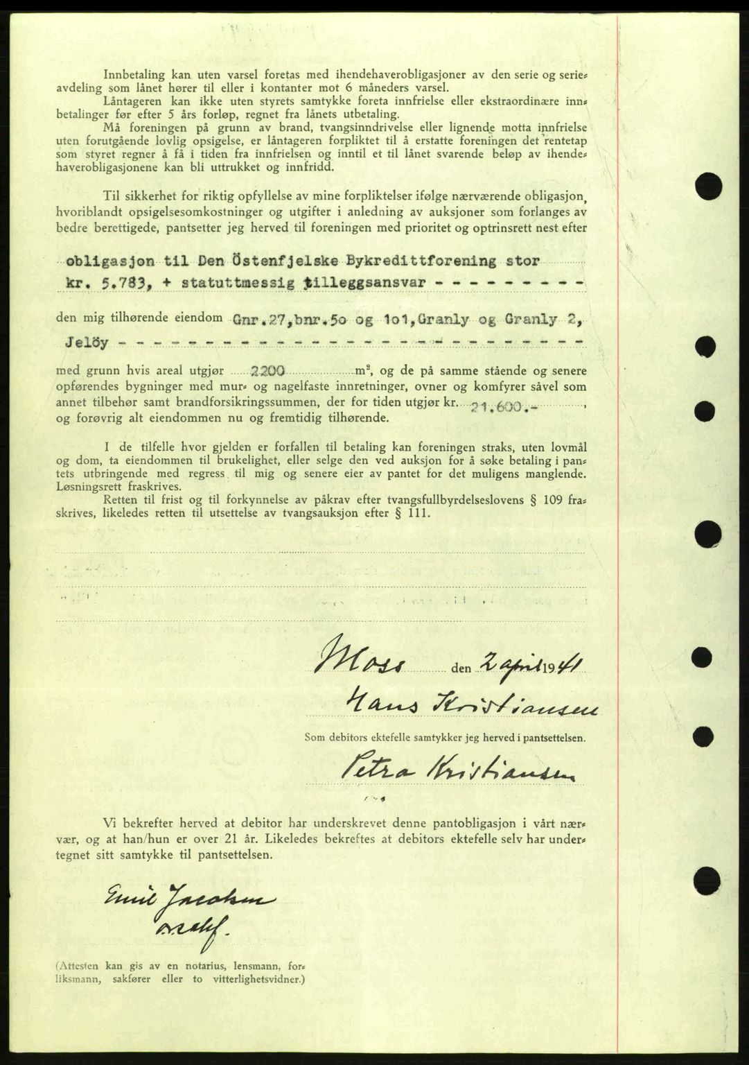 Moss sorenskriveri, SAO/A-10168: Mortgage book no. B10, 1940-1941, Diary no: : 610/1941