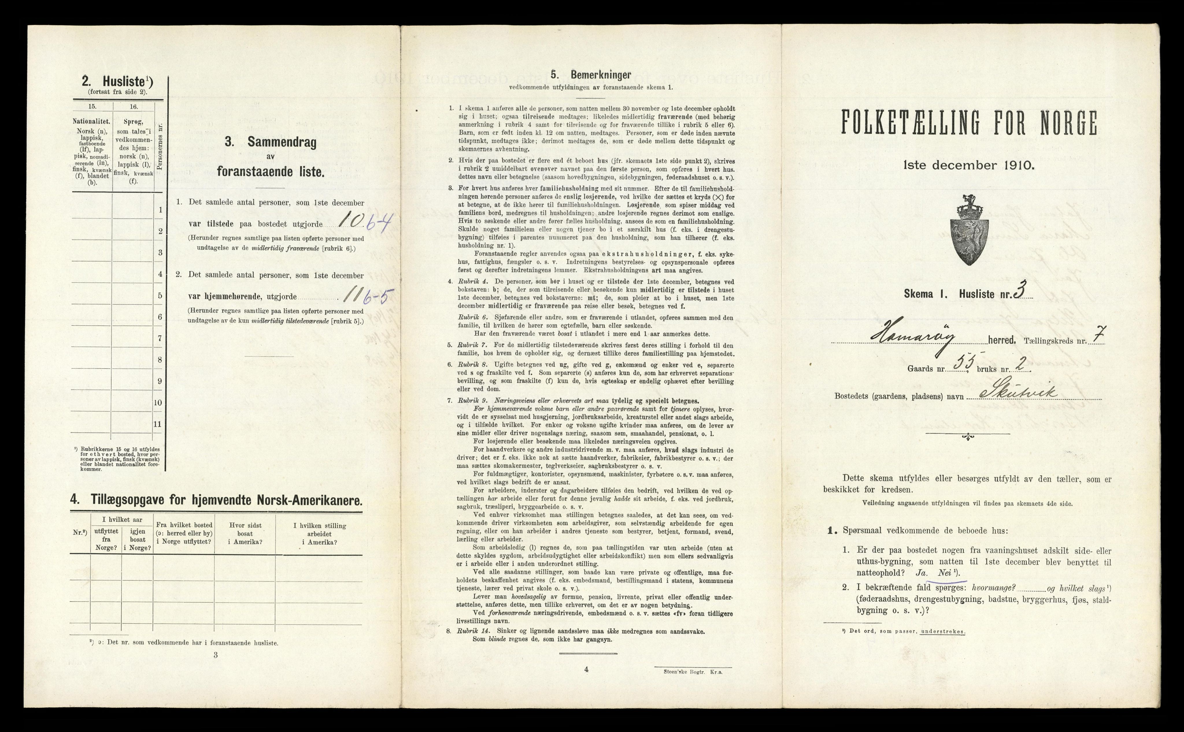 RA, 1910 census for Hamarøy, 1910, p. 722