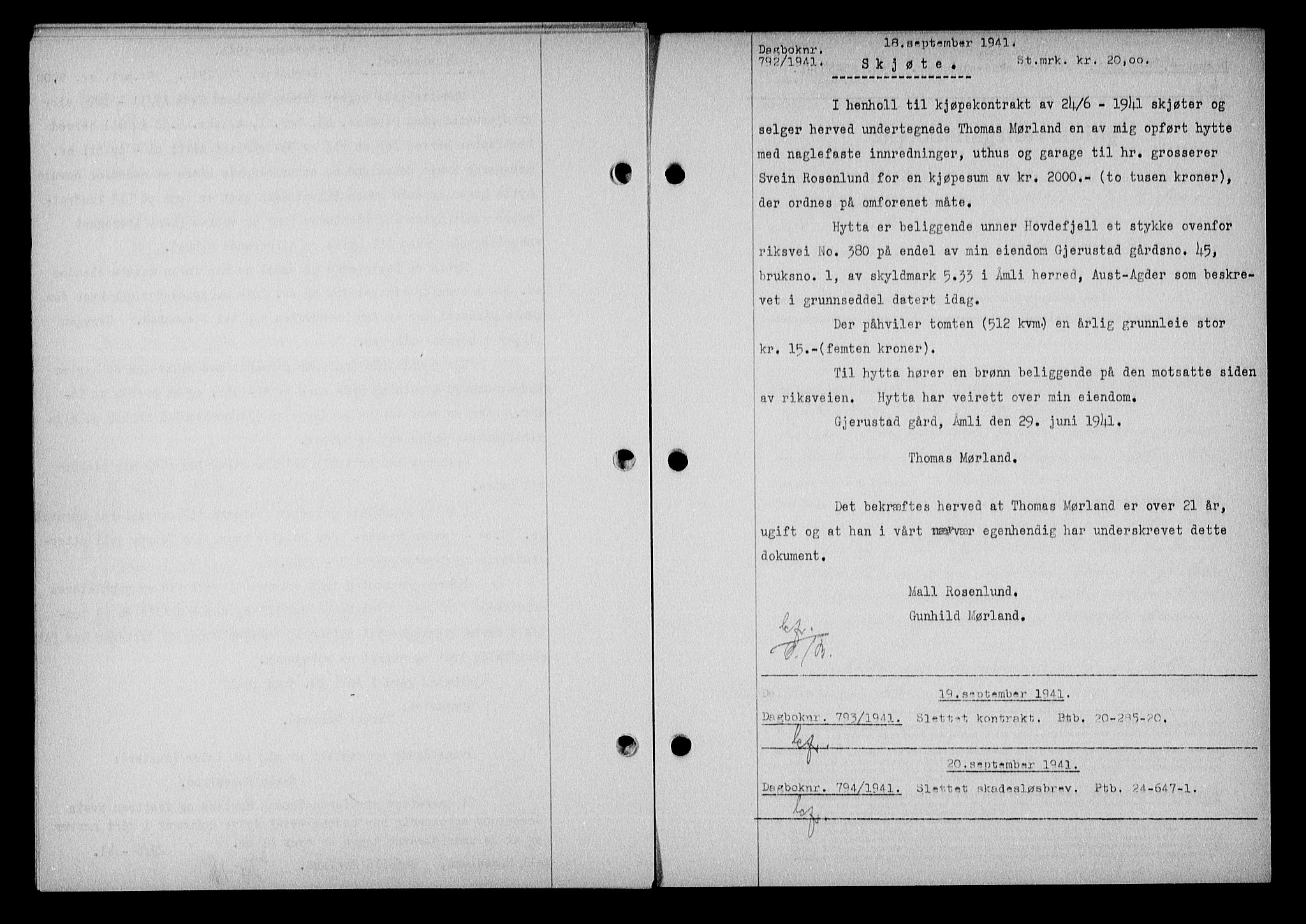 Nedenes sorenskriveri, SAK/1221-0006/G/Gb/Gba/L0048: Mortgage book no. A-II, 1940-1941, Diary no: : 792/1941