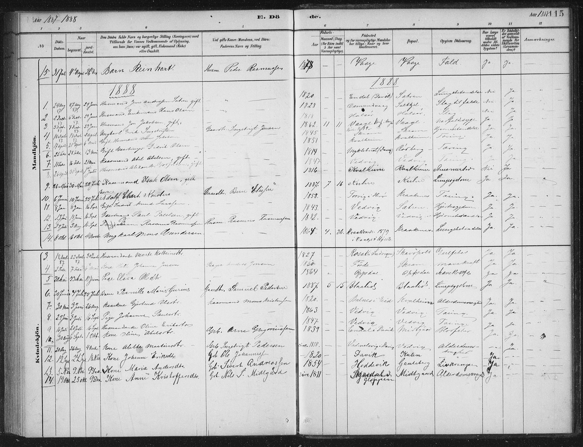 Selje sokneprestembete, AV/SAB-A-99938/H/Ha/Haa/Haac/L0001: Parish register (official) no. C  1, 1881-1888, p. 115