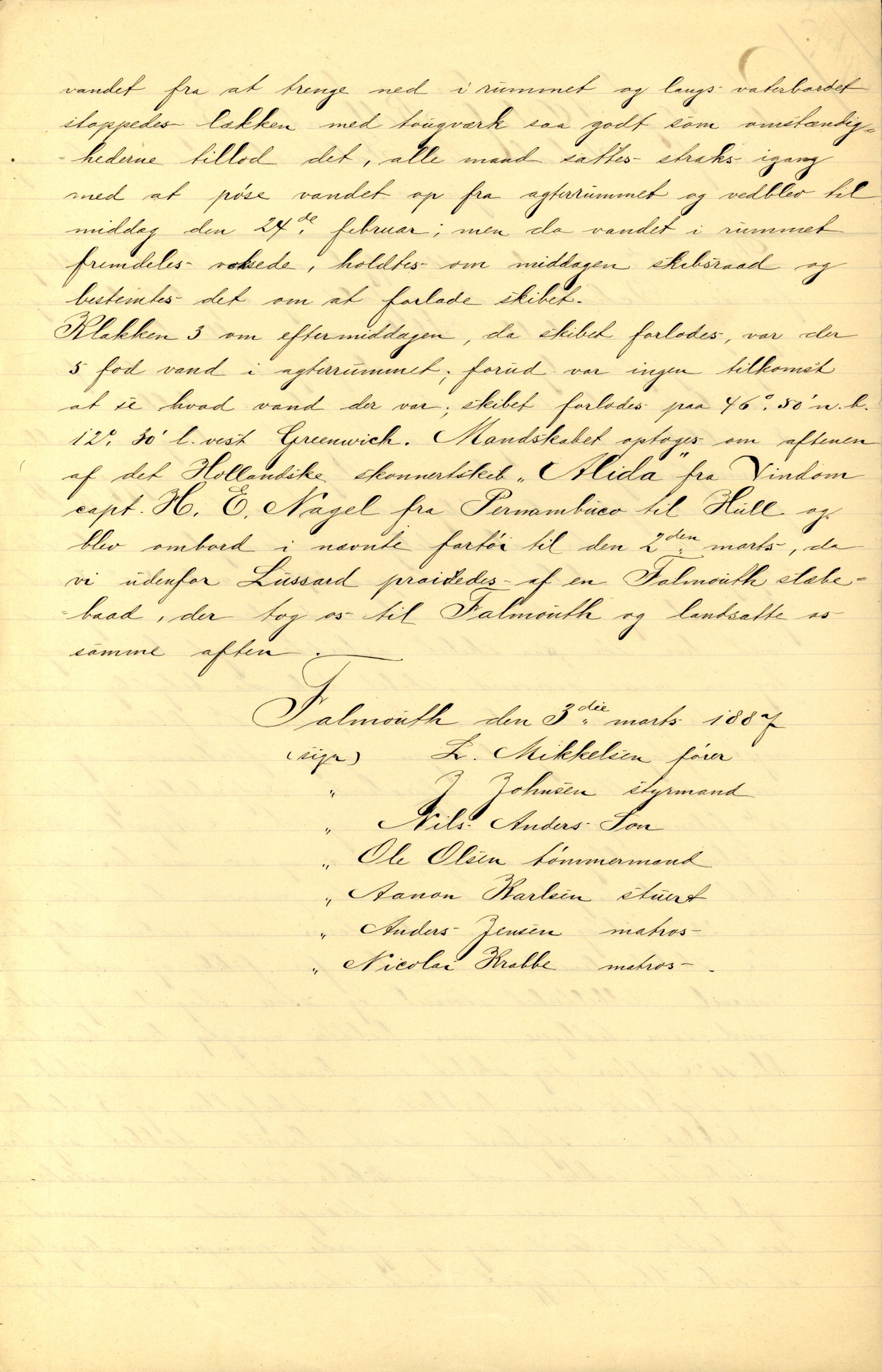 Pa 63 - Østlandske skibsassuranceforening, VEMU/A-1079/G/Ga/L0019/0005: Havaridokumenter / Fridleik, Nordstjernen, Ocean, Olaf Roll, Olaf Kyrre, 1886, p. 20