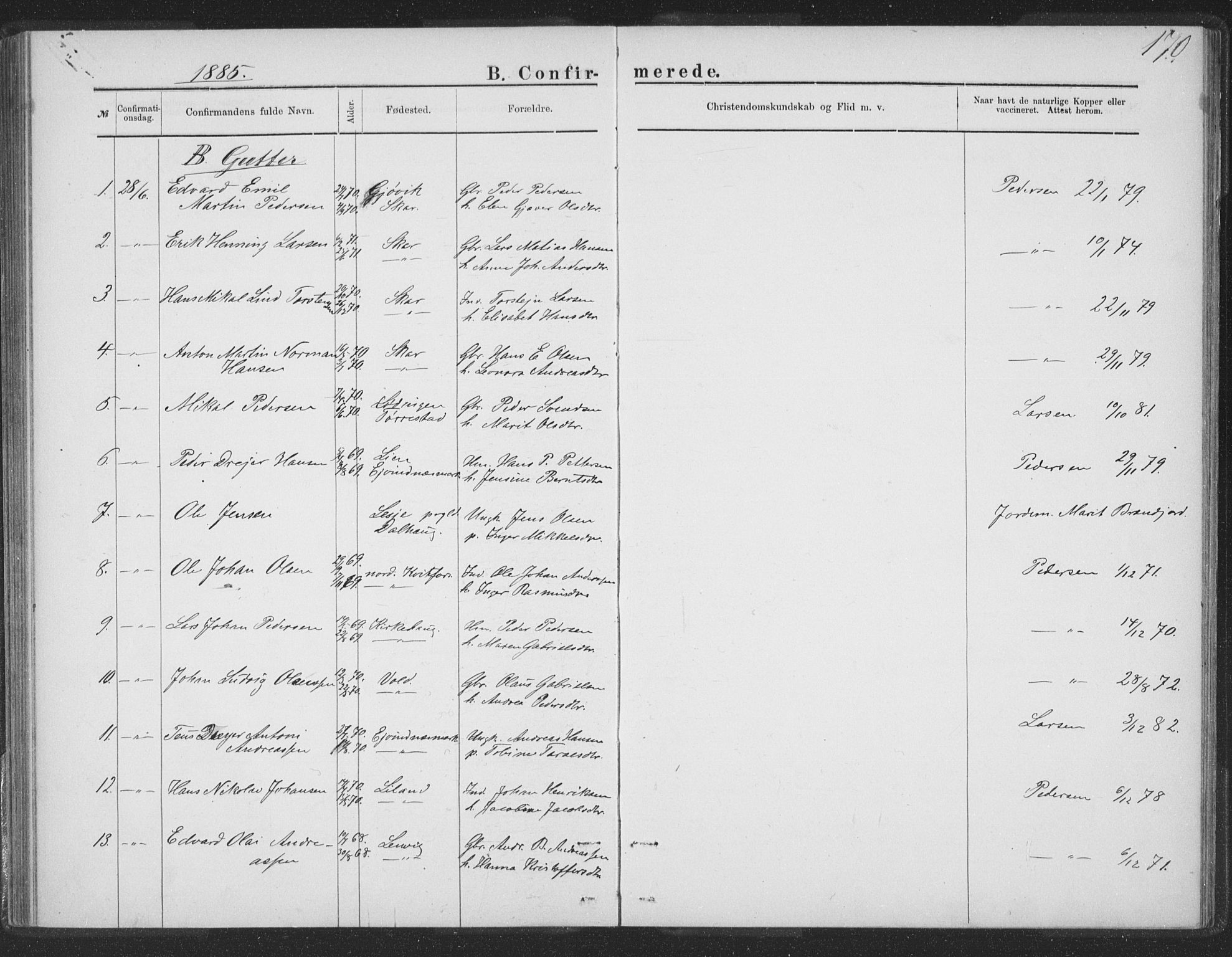 Ministerialprotokoller, klokkerbøker og fødselsregistre - Nordland, AV/SAT-A-1459/863/L0913: Parish register (copy) no. 863C03, 1877-1885, p. 170