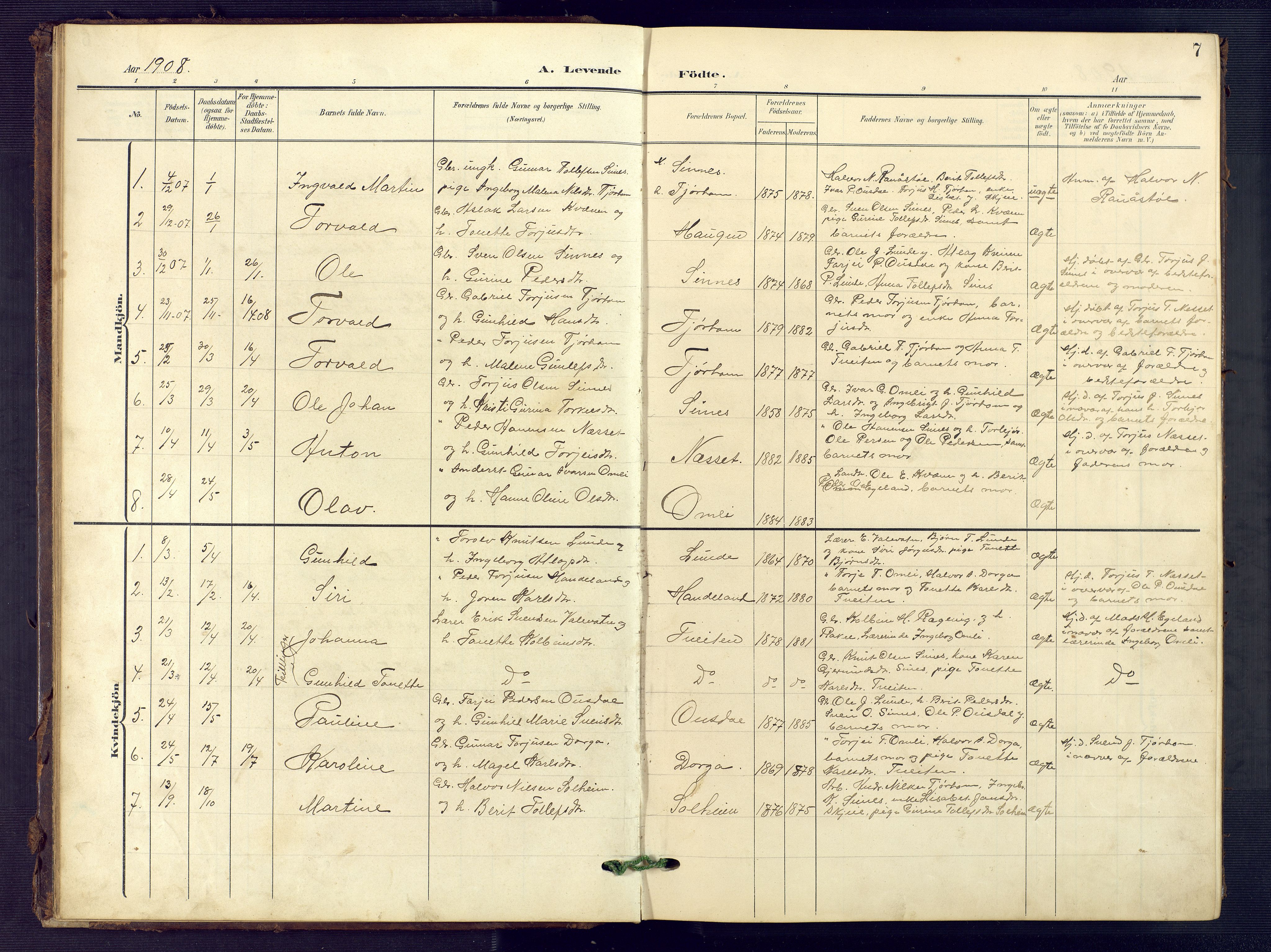 Sirdal sokneprestkontor, SAK/1111-0036/F/Fb/Fba/L0002: Parish register (copy) no. B 2, 1905-1958, p. 7