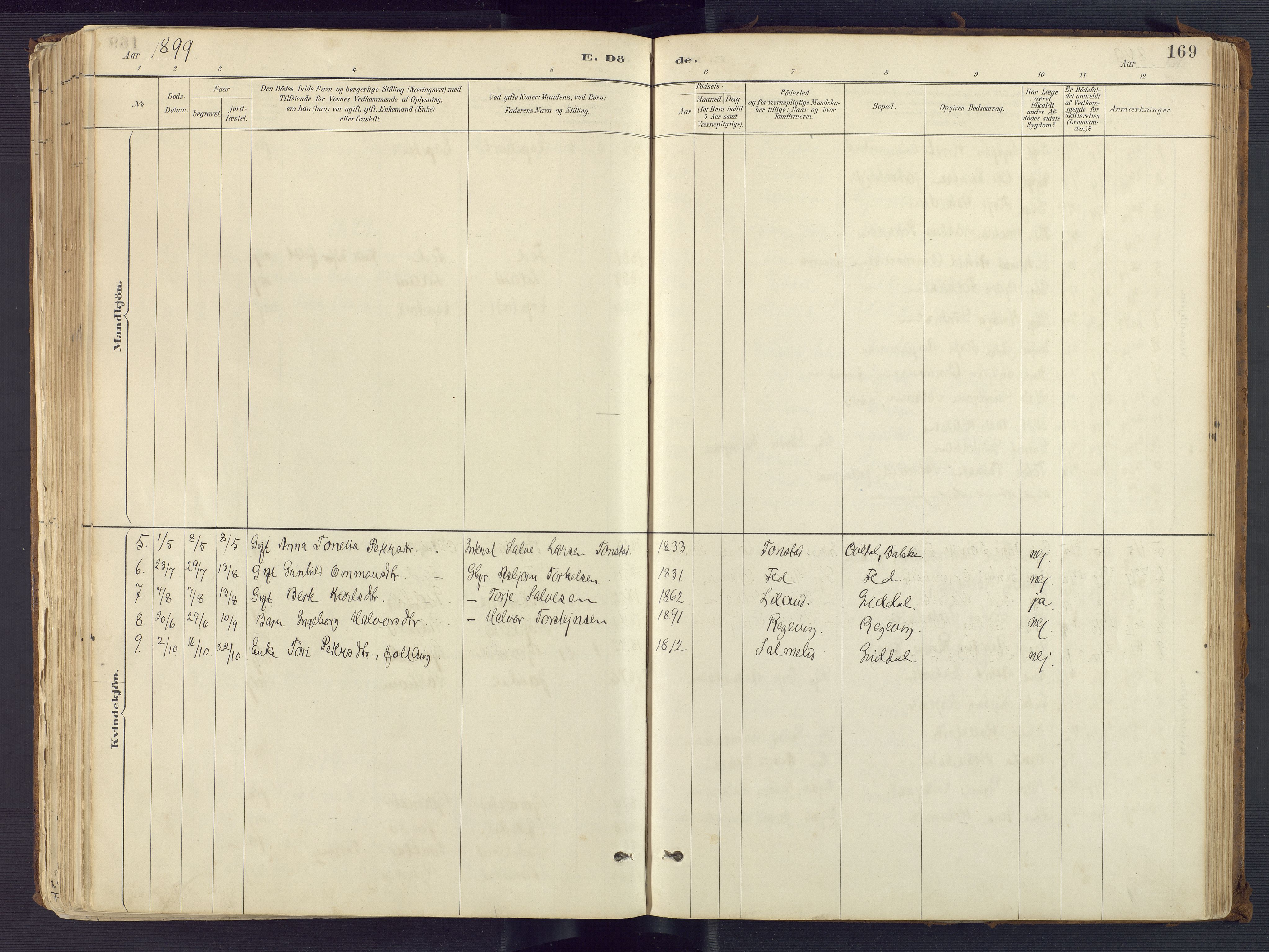 Sirdal sokneprestkontor, AV/SAK-1111-0036/F/Fa/Fab/L0004: Parish register (official) no. A 4, 1887-1919, p. 169