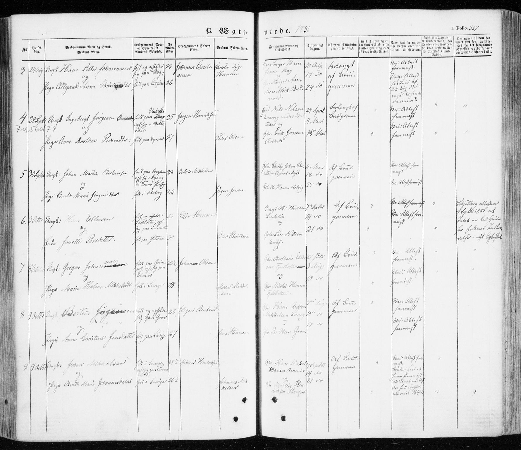 Ibestad sokneprestembete, SATØ/S-0077/H/Ha/Haa/L0008kirke: Parish register (official) no. 8, 1850-1859, p. 327