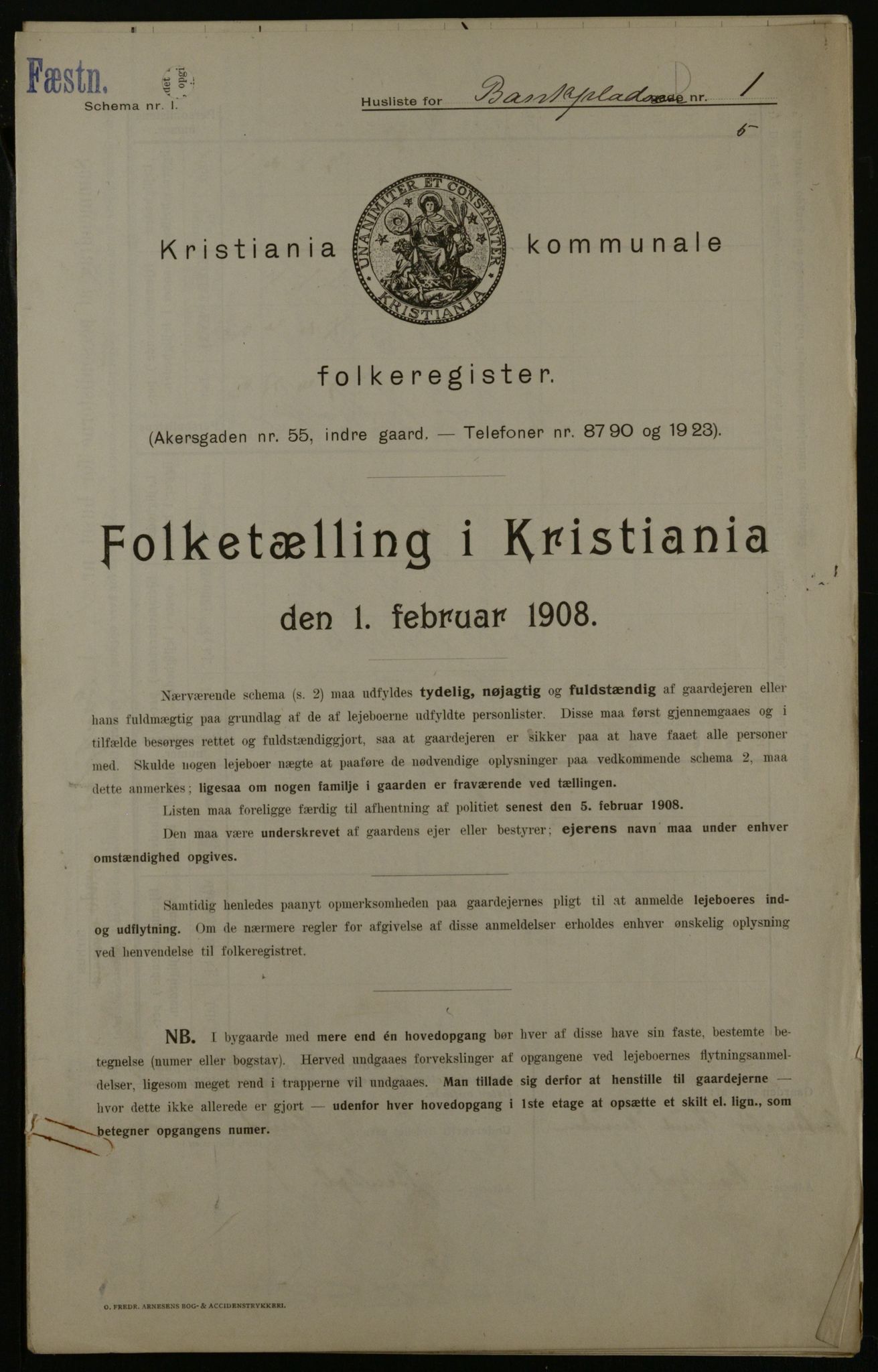 OBA, Municipal Census 1908 for Kristiania, 1908, p. 3322