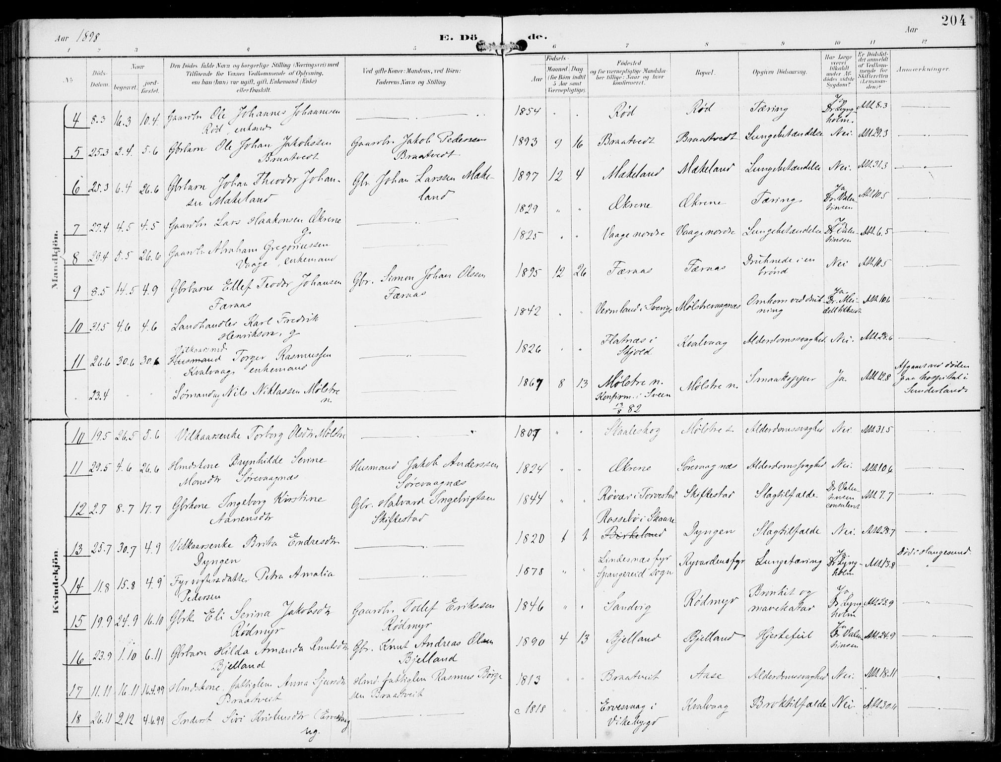 Sveio Sokneprestembete, AV/SAB-A-78501/H/Haa: Parish register (official) no. B  3, 1894-1906, p. 204