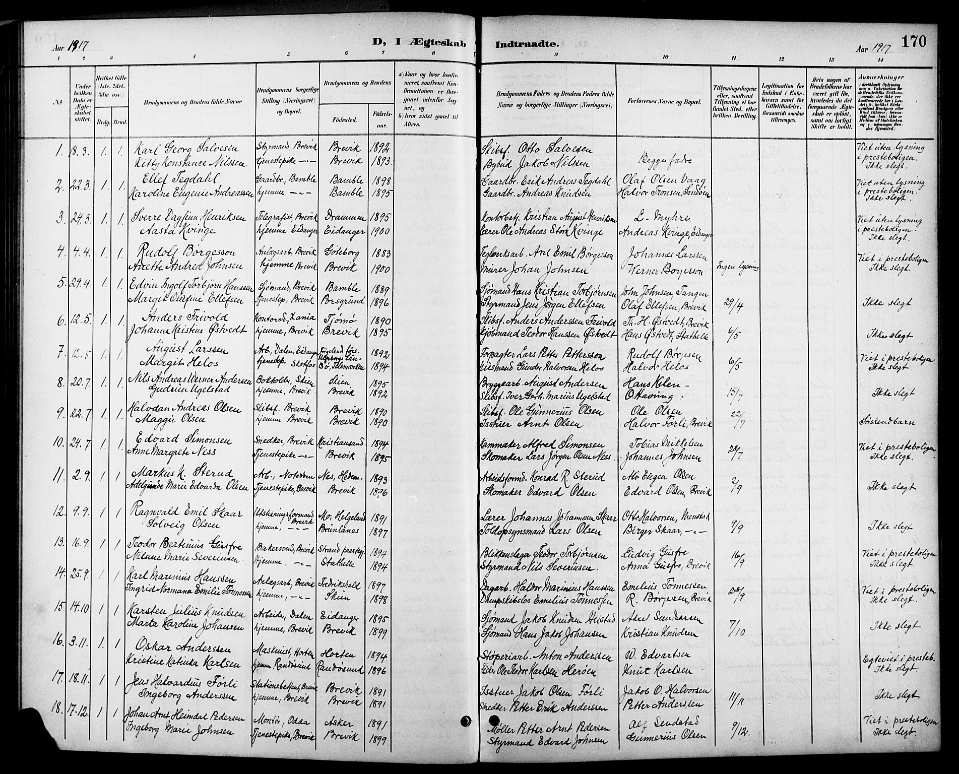 Brevik kirkebøker, SAKO/A-255/G/Ga/L0005: Parish register (copy) no. 5, 1901-1924, p. 170