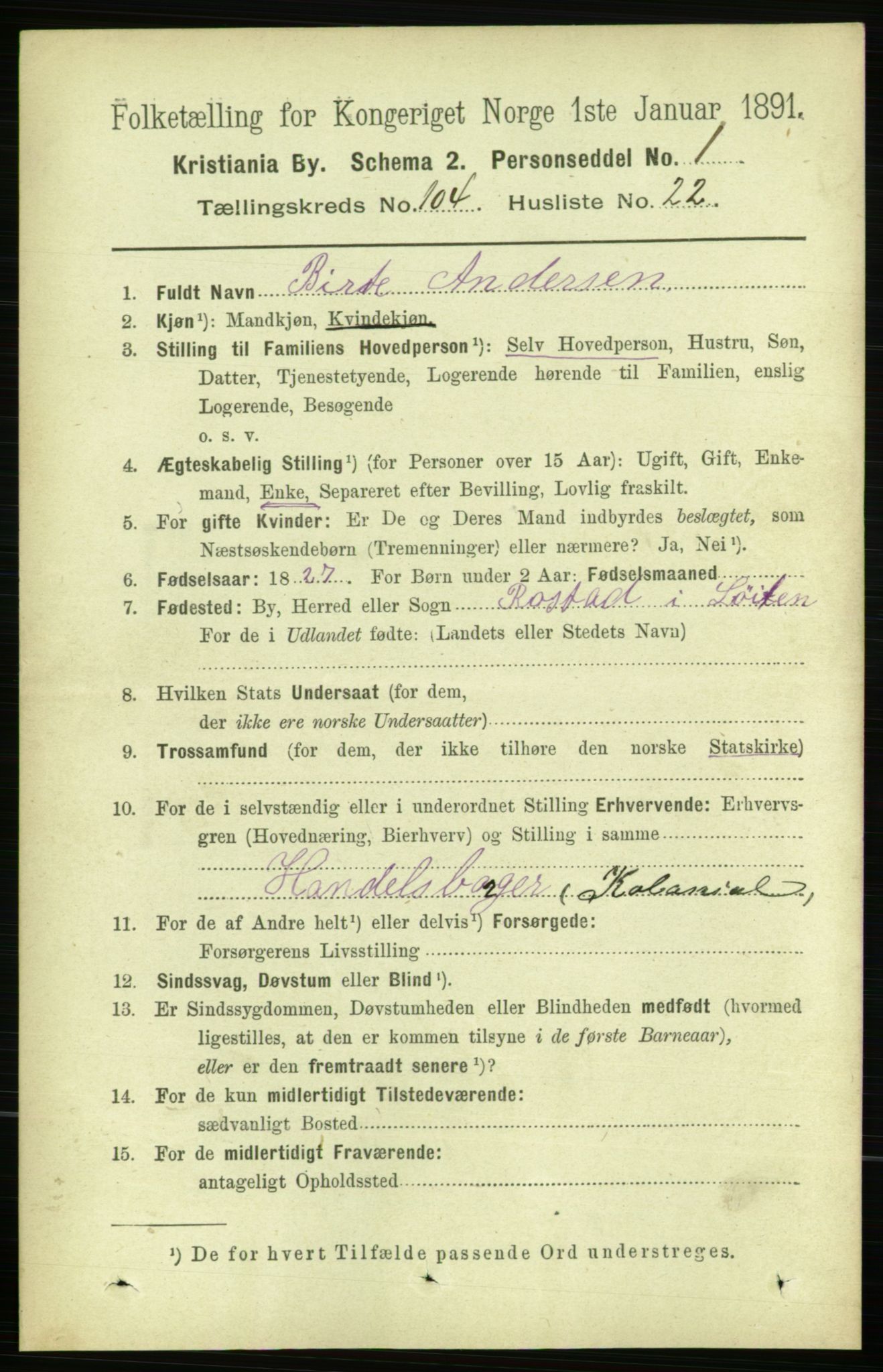 RA, 1891 census for 0301 Kristiania, 1891, p. 52603