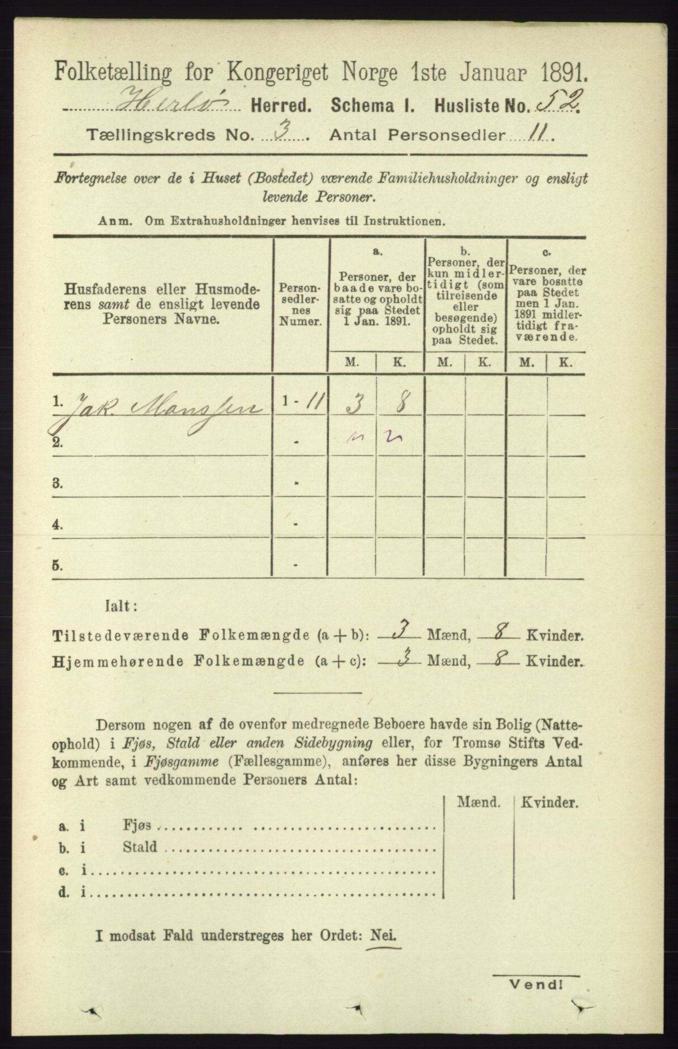 RA, 1891 census for 1258 Herdla, 1891, p. 1070