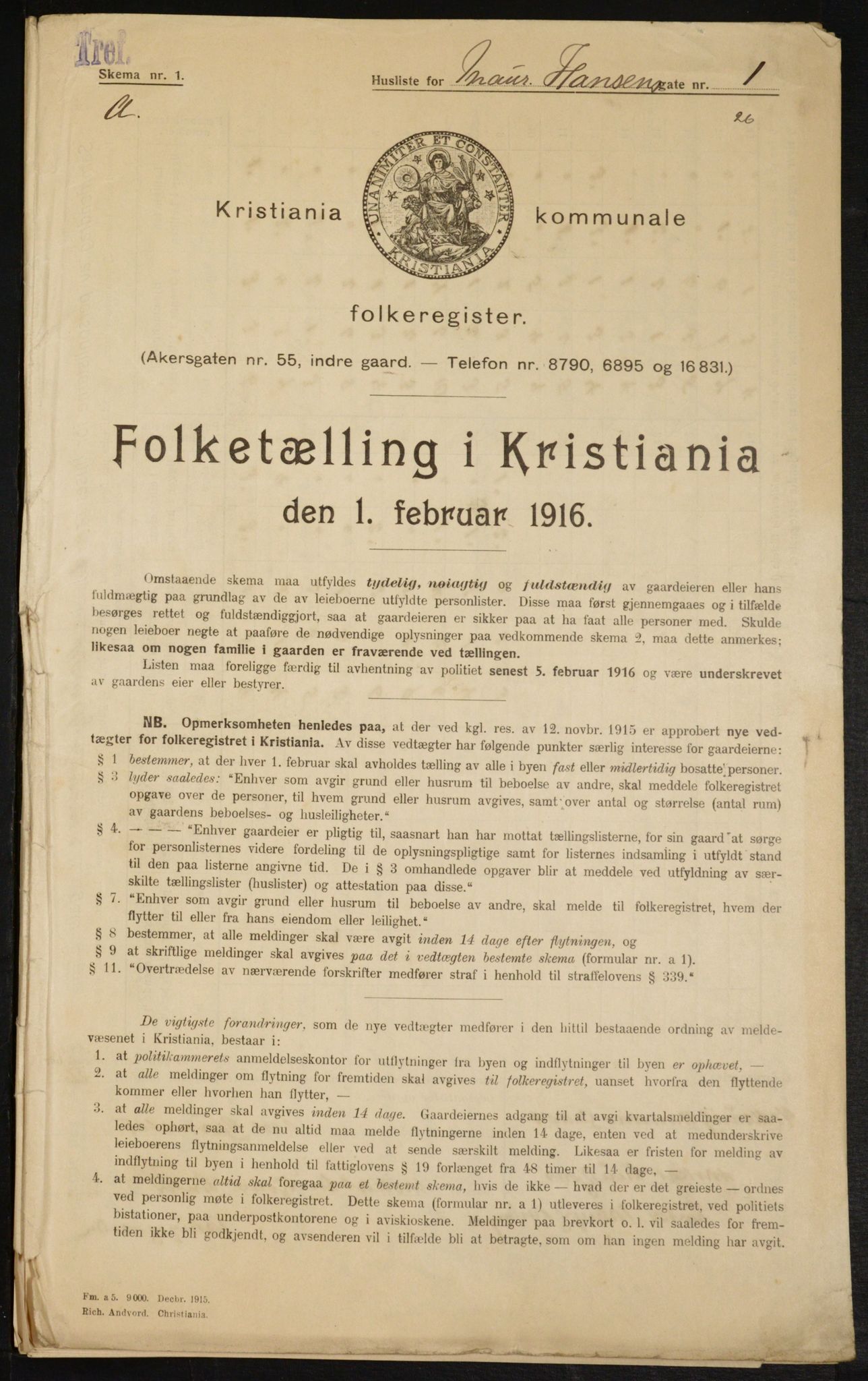 OBA, Municipal Census 1916 for Kristiania, 1916, p. 66496