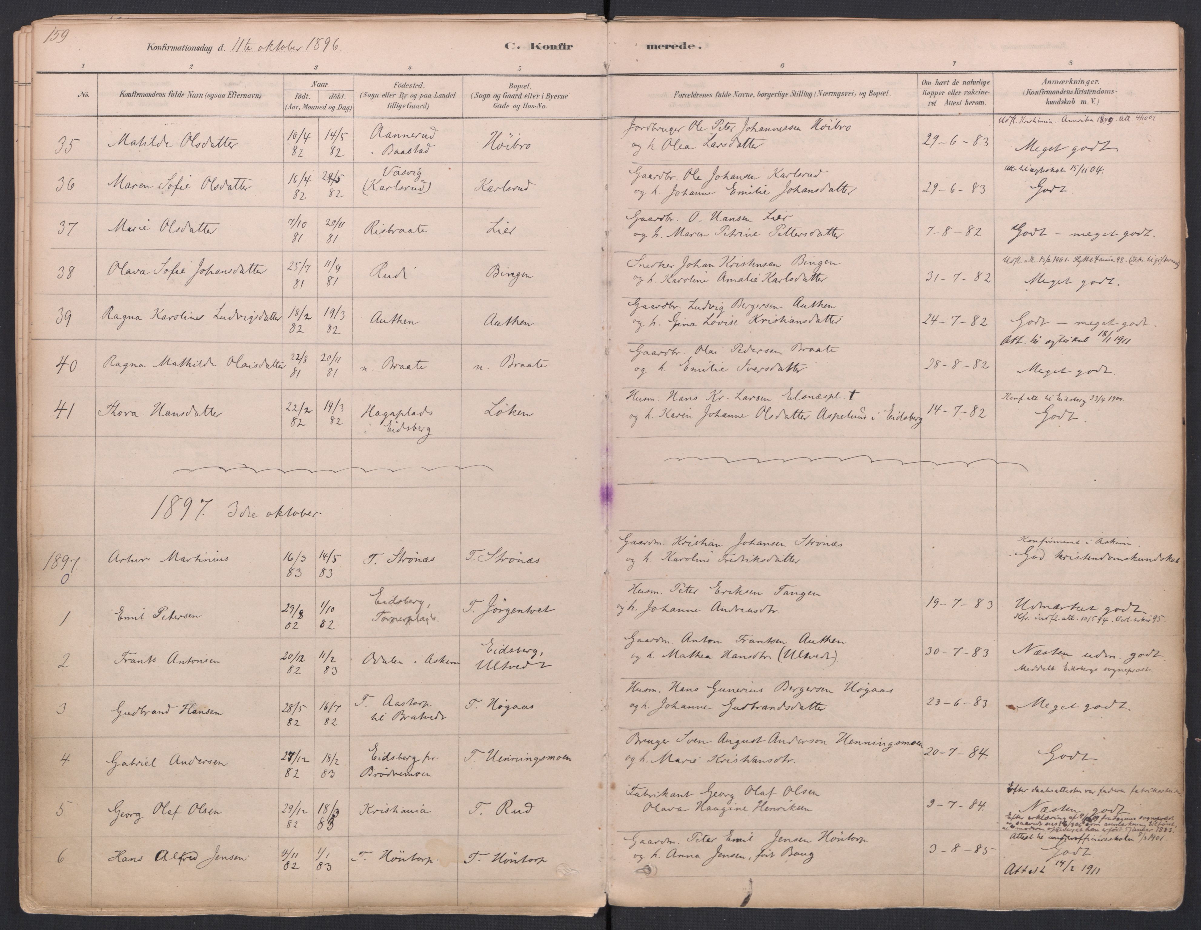 Trøgstad prestekontor Kirkebøker, SAO/A-10925/F/Fa/L0010: Parish register (official) no. I 10, 1878-1898, p. 159