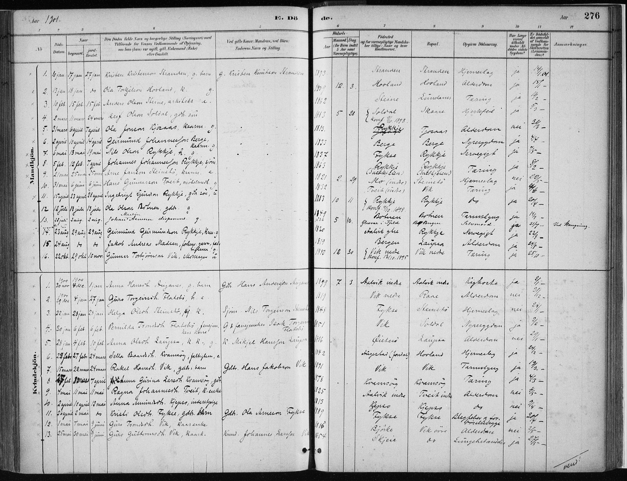 Kvam sokneprestembete, SAB/A-76201/H/Haa: Parish register (official) no. C  1, 1880-1906, p. 276