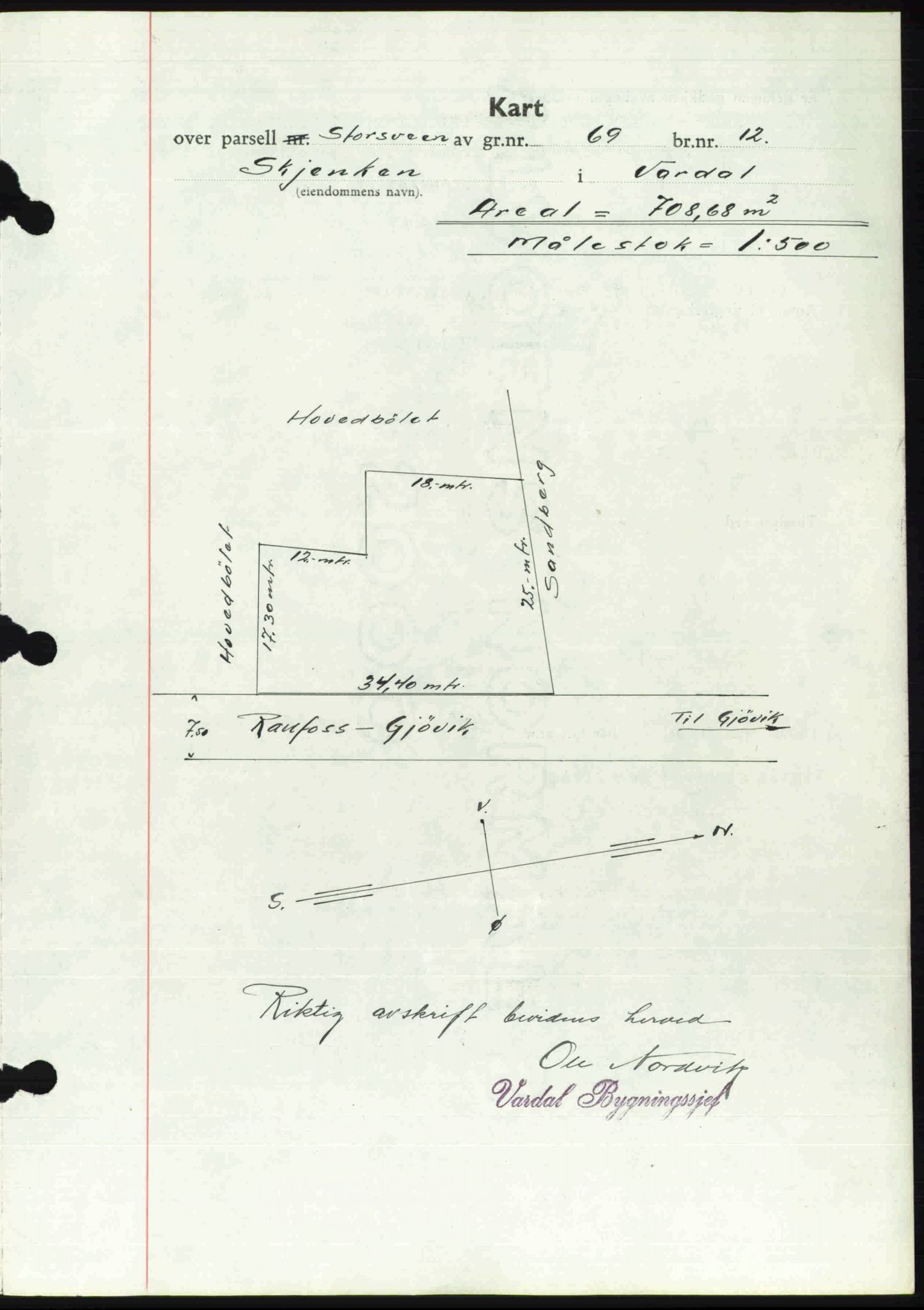 Toten tingrett, AV/SAH-TING-006/H/Hb/Hbc/L0007: Mortgage book no. Hbc-07, 1939-1940, Diary no: : 3182/1939