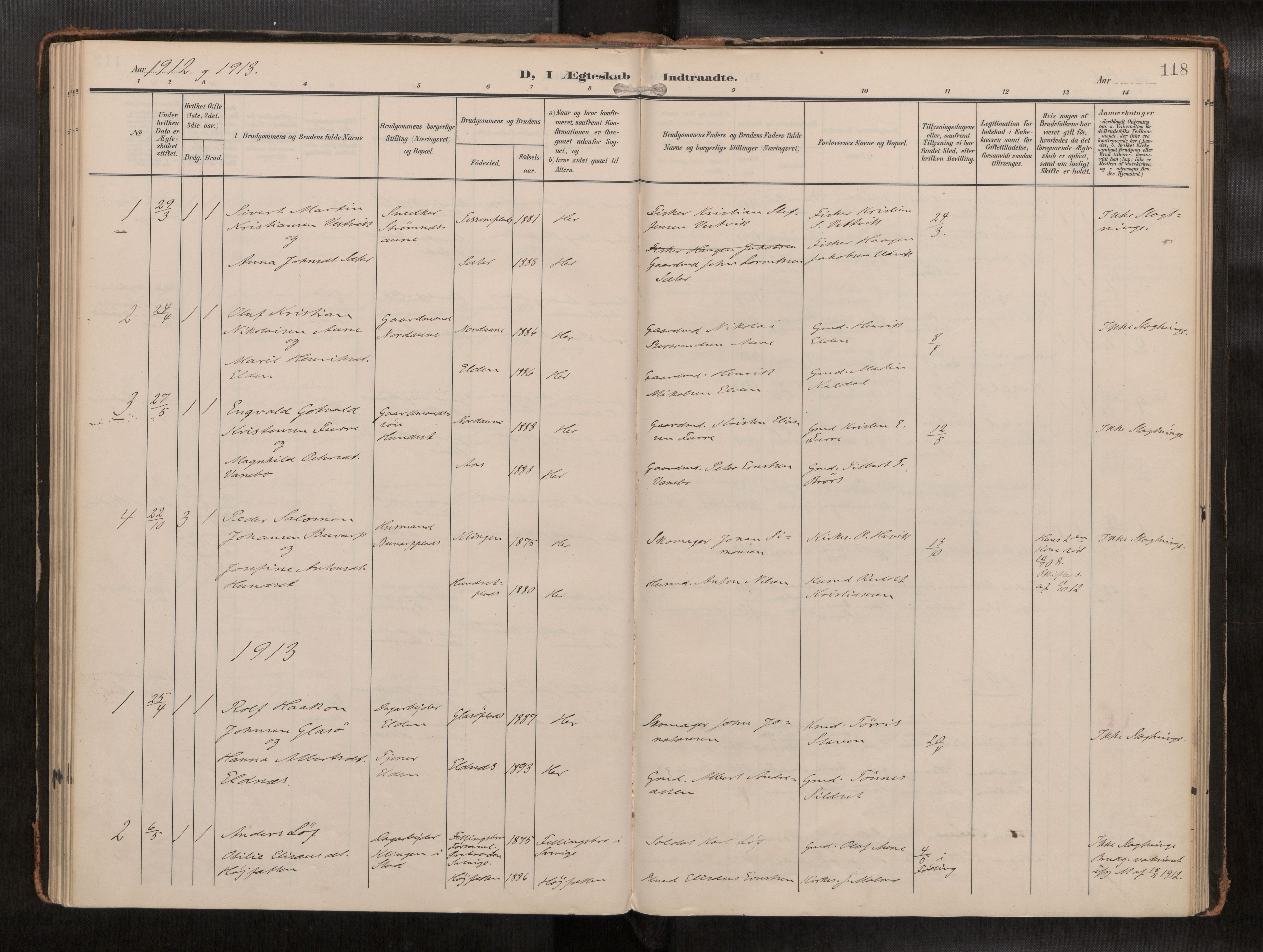 Ministerialprotokoller, klokkerbøker og fødselsregistre - Nord-Trøndelag, AV/SAT-A-1458/742/L0409a: Parish register (official) no. 742A03, 1906-1924, p. 118