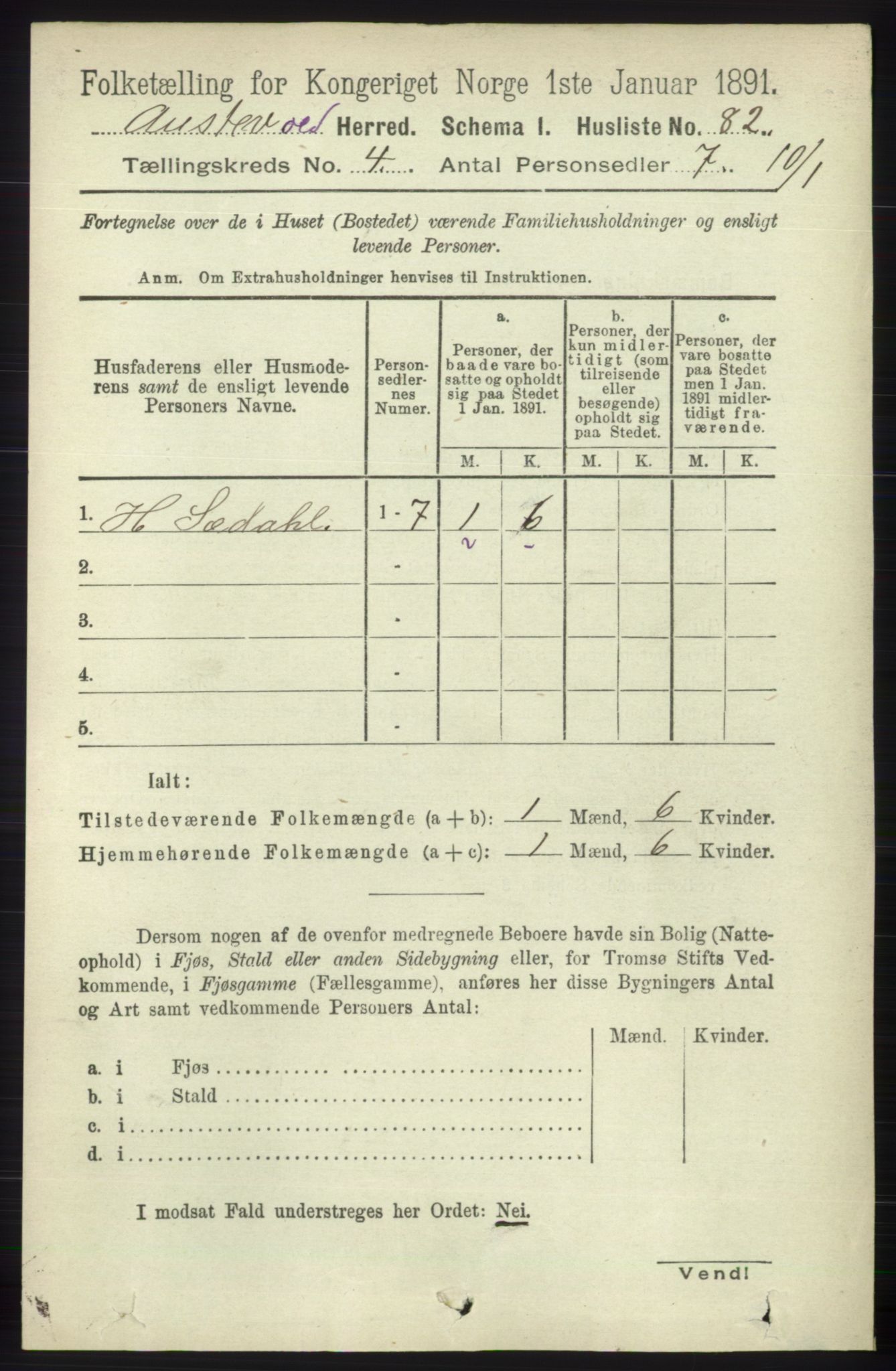 RA, 1891 census for 1244 Austevoll, 1891, p. 1412