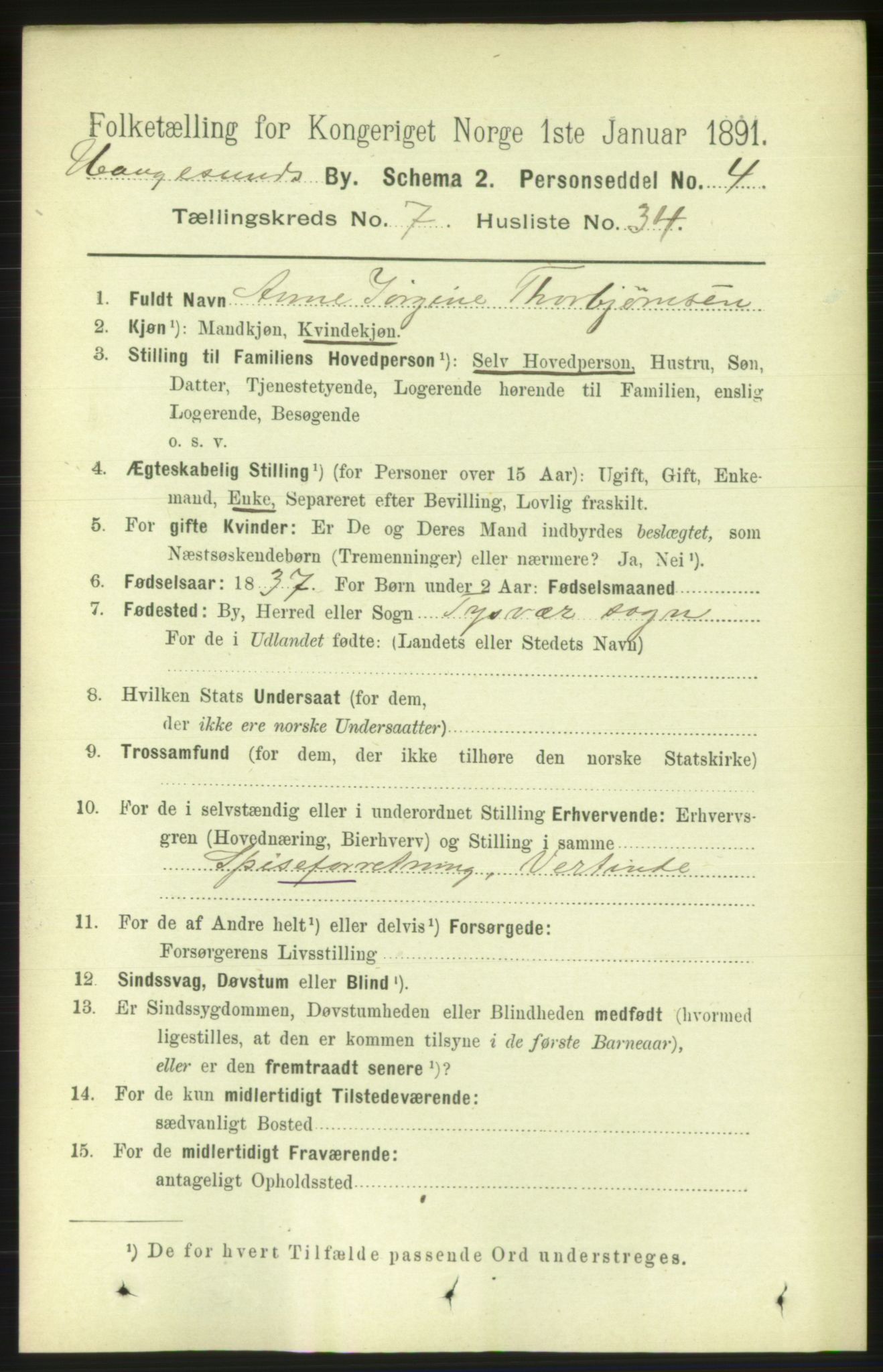 RA, 1891 census for 1106 Haugesund, 1891, p. 3466
