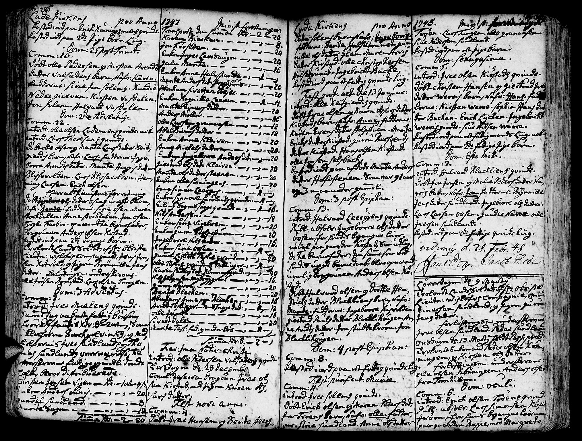 Ministerialprotokoller, klokkerbøker og fødselsregistre - Sør-Trøndelag, SAT/A-1456/606/L0275: Parish register (official) no. 606A01 /1, 1727-1780, p. 286-287