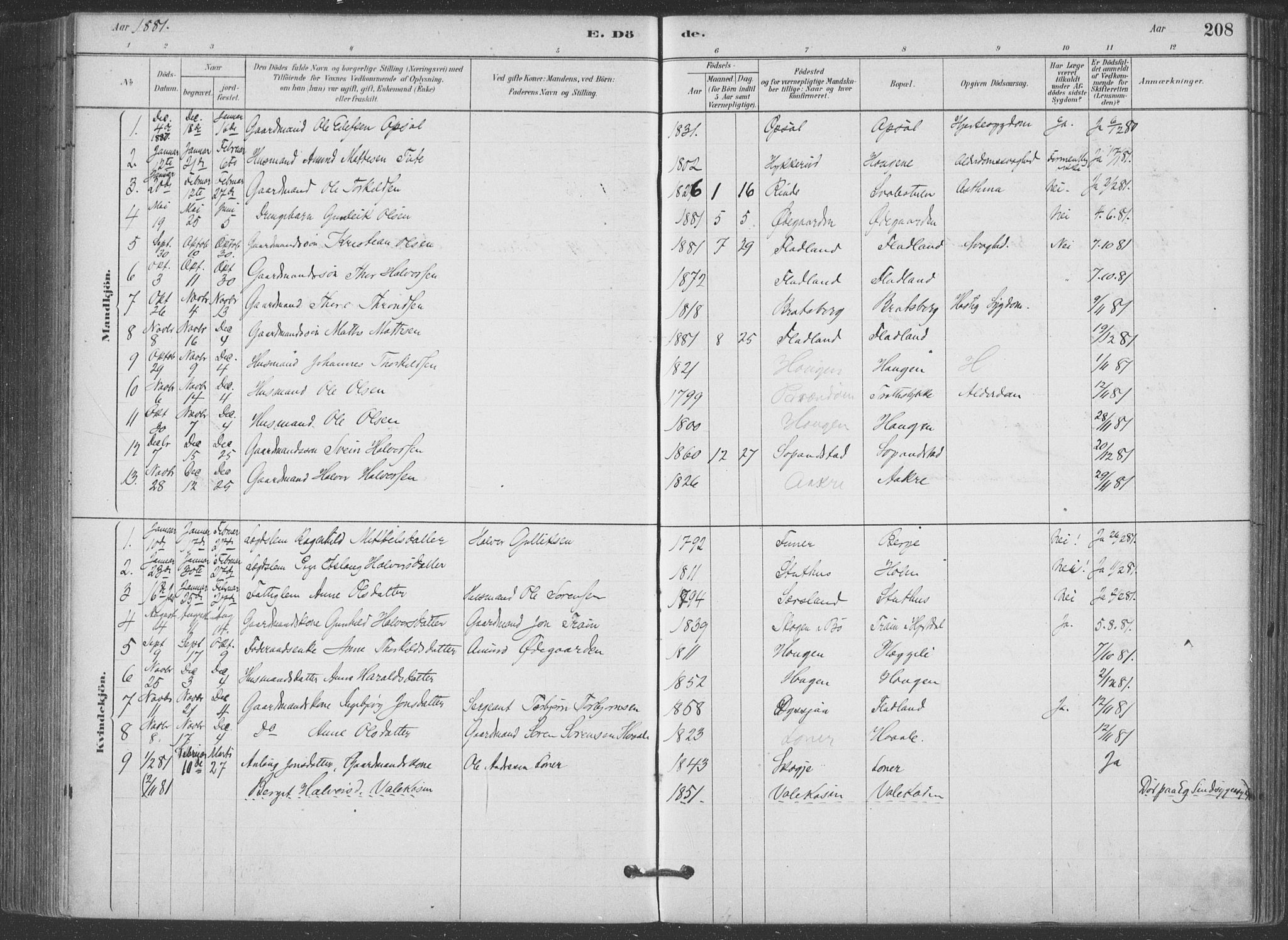 Hjartdal kirkebøker, AV/SAKO-A-270/F/Fa/L0010: Parish register (official) no. I 10, 1880-1929, p. 208