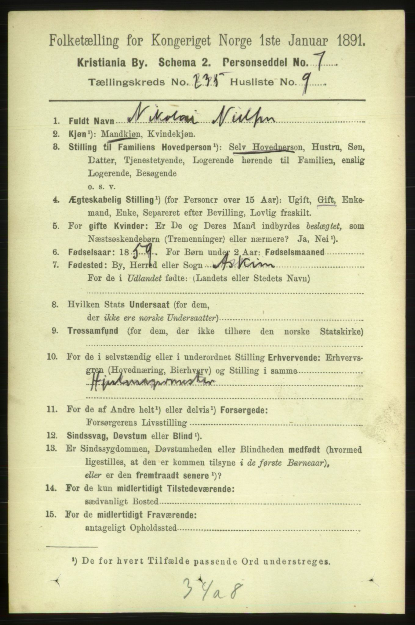 RA, 1891 census for 0301 Kristiania, 1891, p. 143968