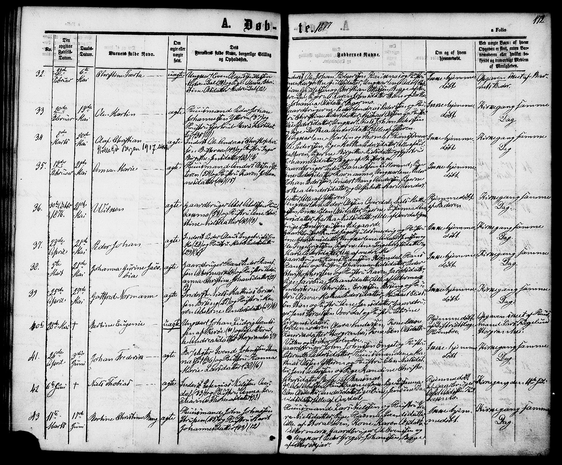 Ministerialprotokoller, klokkerbøker og fødselsregistre - Nordland, SAT/A-1459/827/L0393: Parish register (official) no. 827A05, 1863-1883, p. 172