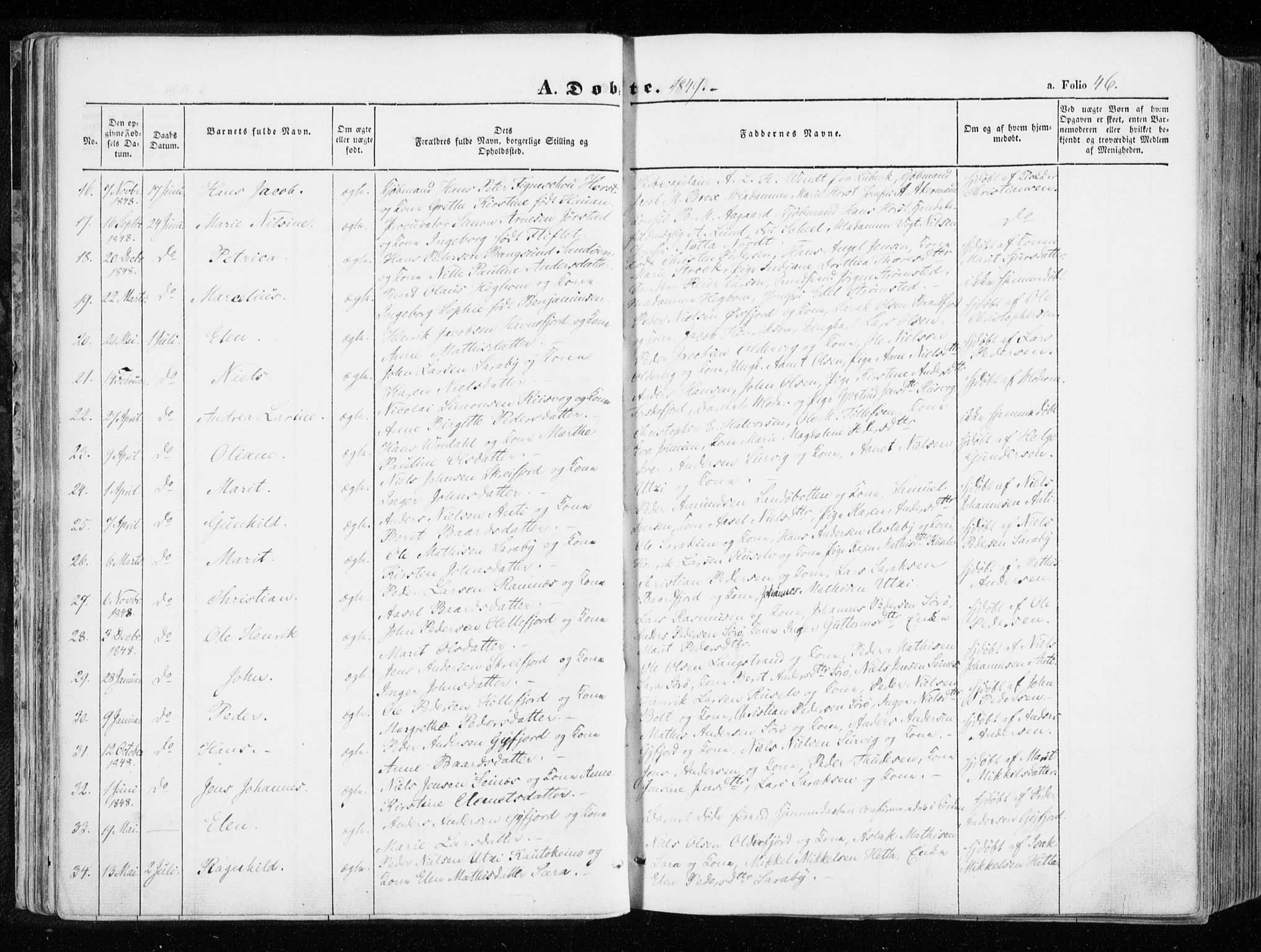 Hammerfest sokneprestkontor, SATØ/S-1347/H/Ha/L0004.kirke: Parish register (official) no. 4, 1843-1856, p. 46