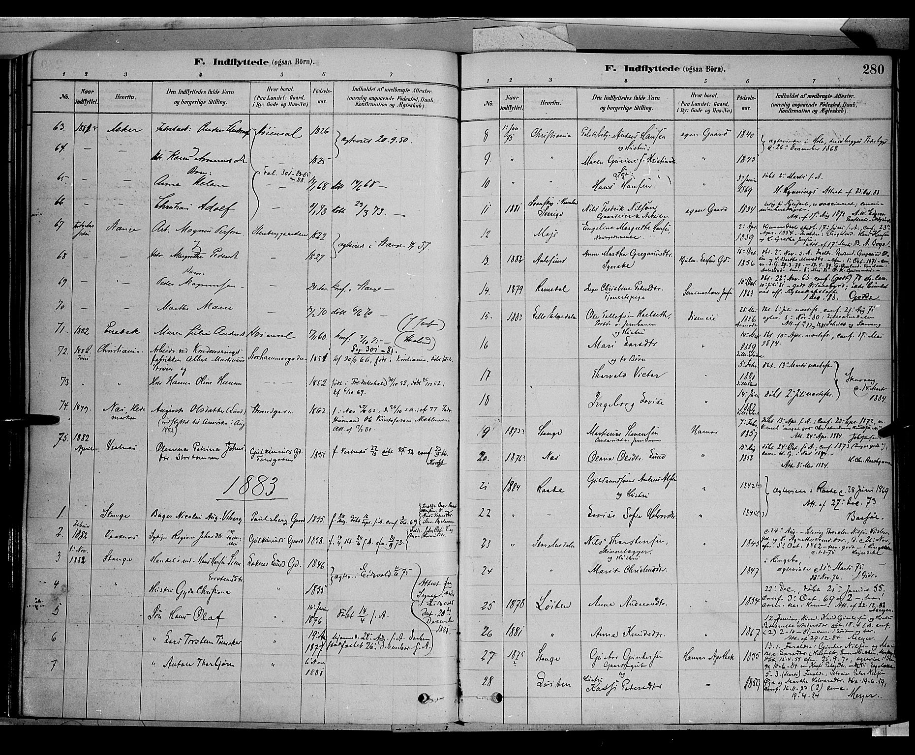 Vang prestekontor, Hedmark, SAH/PREST-008/H/Ha/Haa/L0016: Parish register (official) no. 16, 1878-1889, p. 280