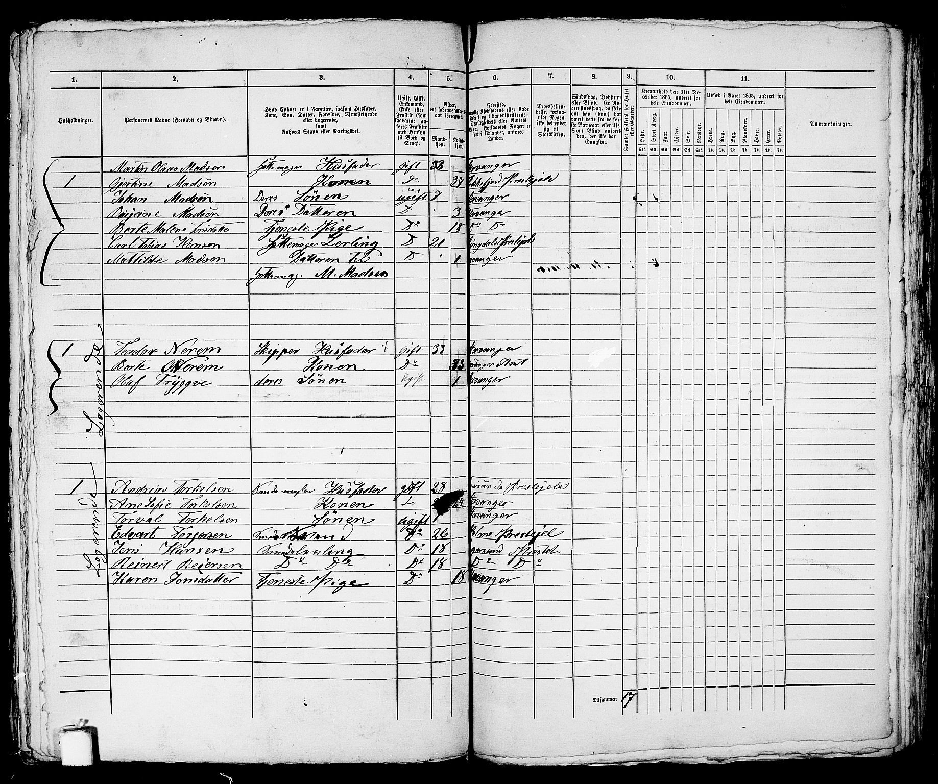 RA, 1865 census for Stavanger, 1865, p. 1423