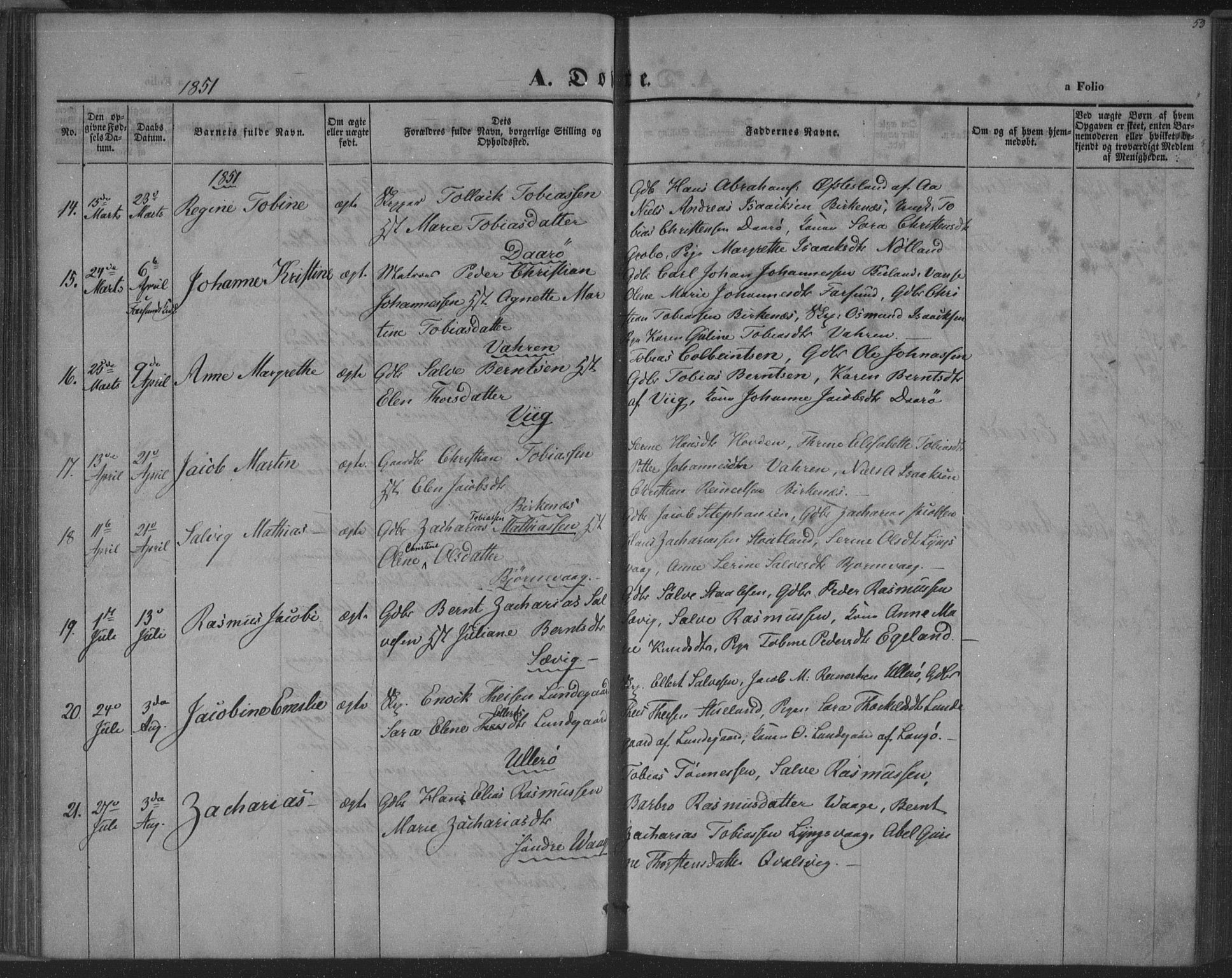 Herad sokneprestkontor, AV/SAK-1111-0018/F/Fa/Fab/L0003: Parish register (official) no. A 3, 1844-1853, p. 53