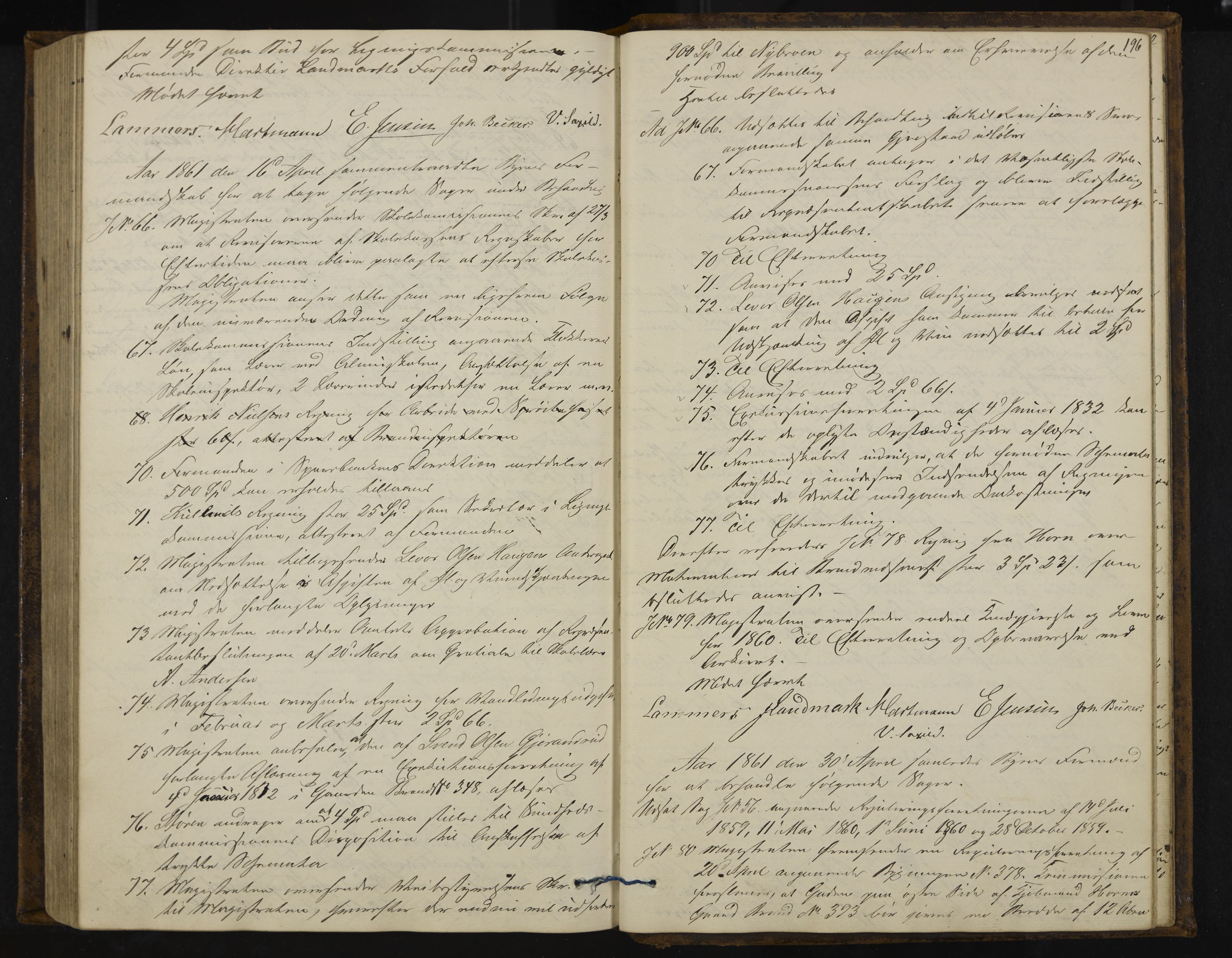 Kongsberg formannskap og sentraladministrasjon, IKAK/0604021-1/A/L0003: Møtebok med register, 1856-1861, p. 196