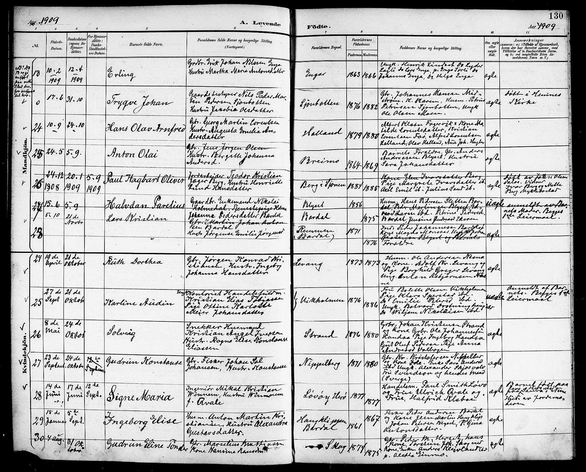 Ministerialprotokoller, klokkerbøker og fødselsregistre - Nordland, AV/SAT-A-1459/838/L0559: Parish register (copy) no. 838C06, 1893-1910, p. 130