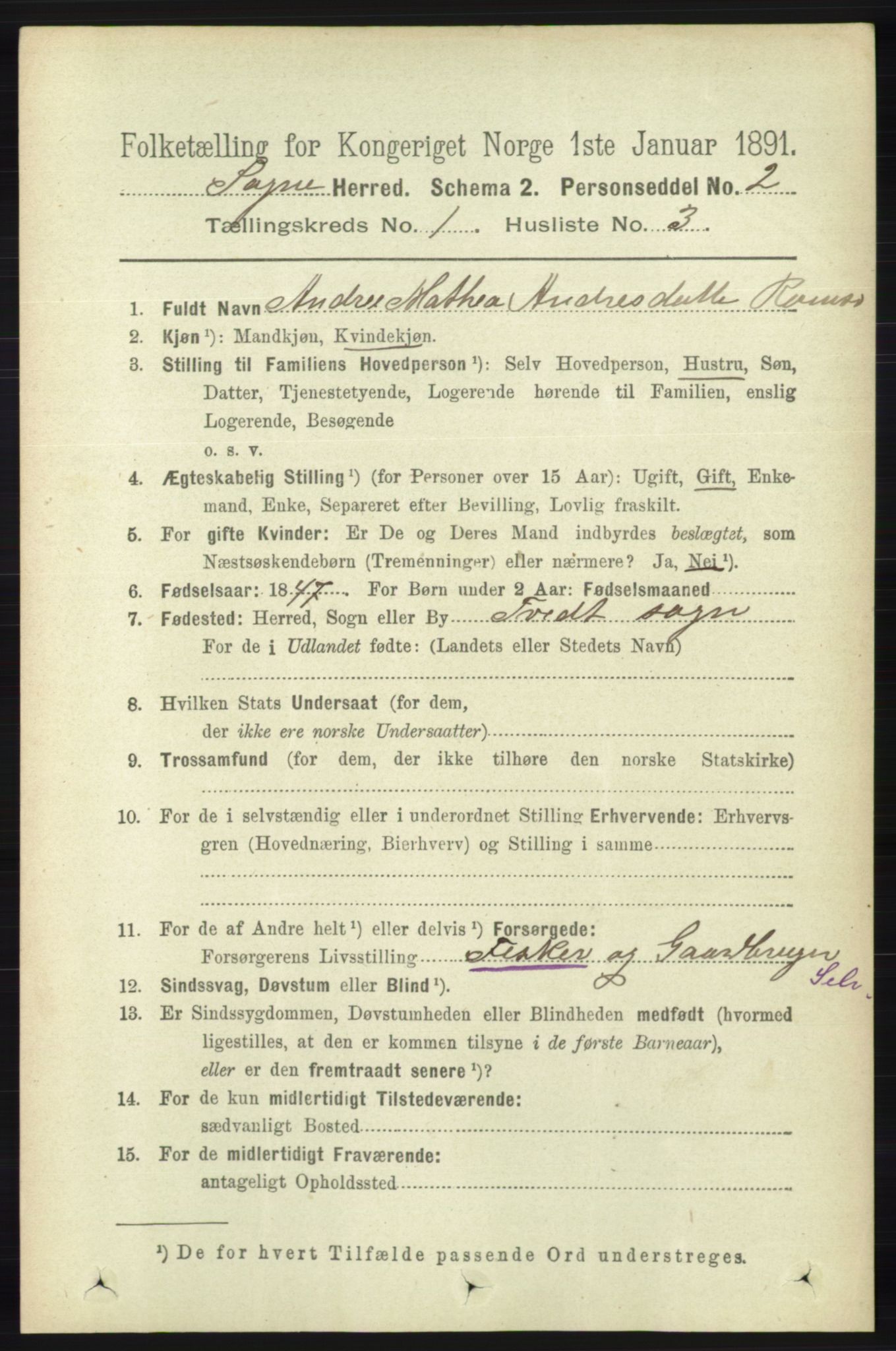 RA, 1891 census for 1018 Søgne, 1891, p. 80