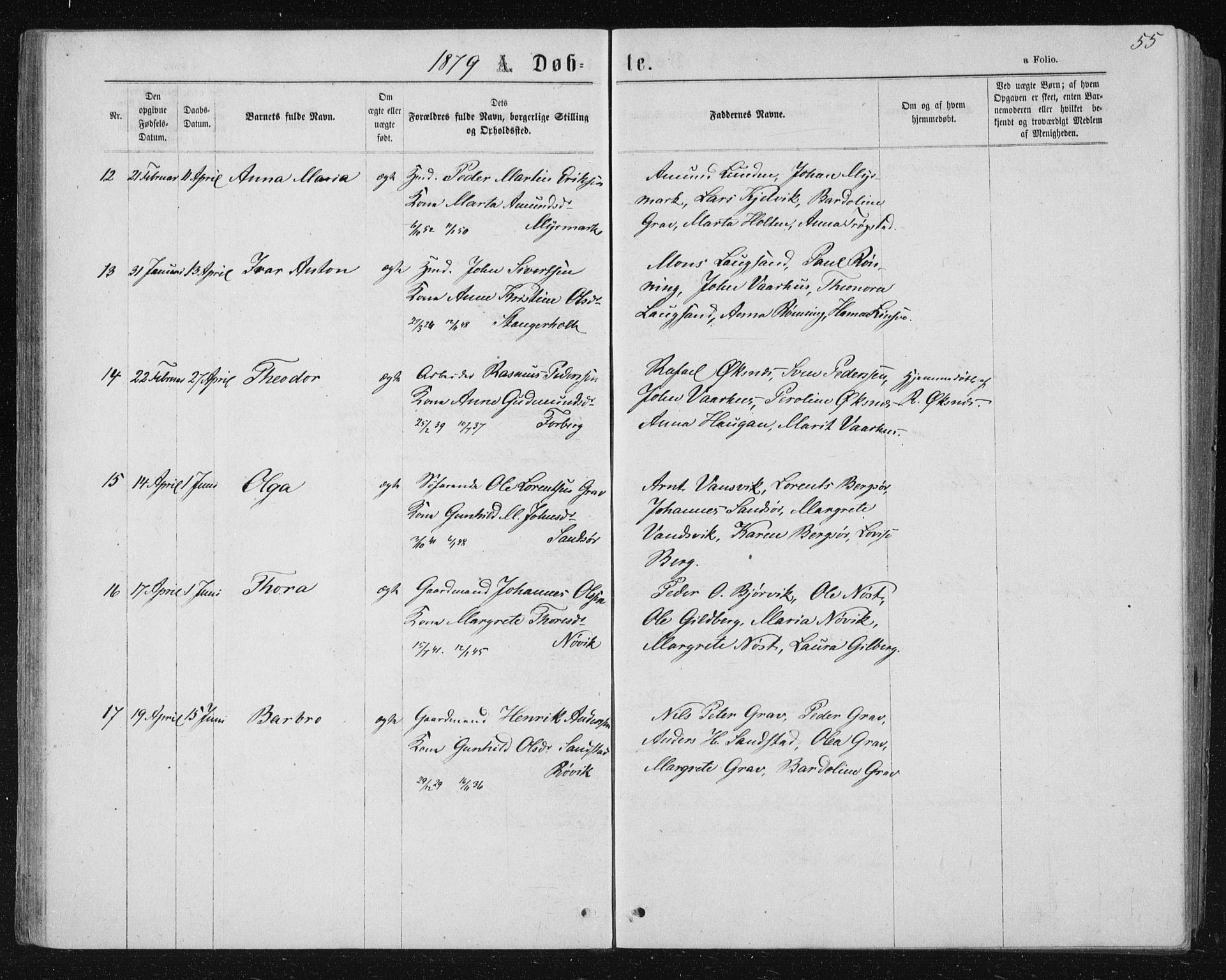 Ministerialprotokoller, klokkerbøker og fødselsregistre - Nord-Trøndelag, SAT/A-1458/722/L0219: Parish register (official) no. 722A06, 1868-1880, p. 55
