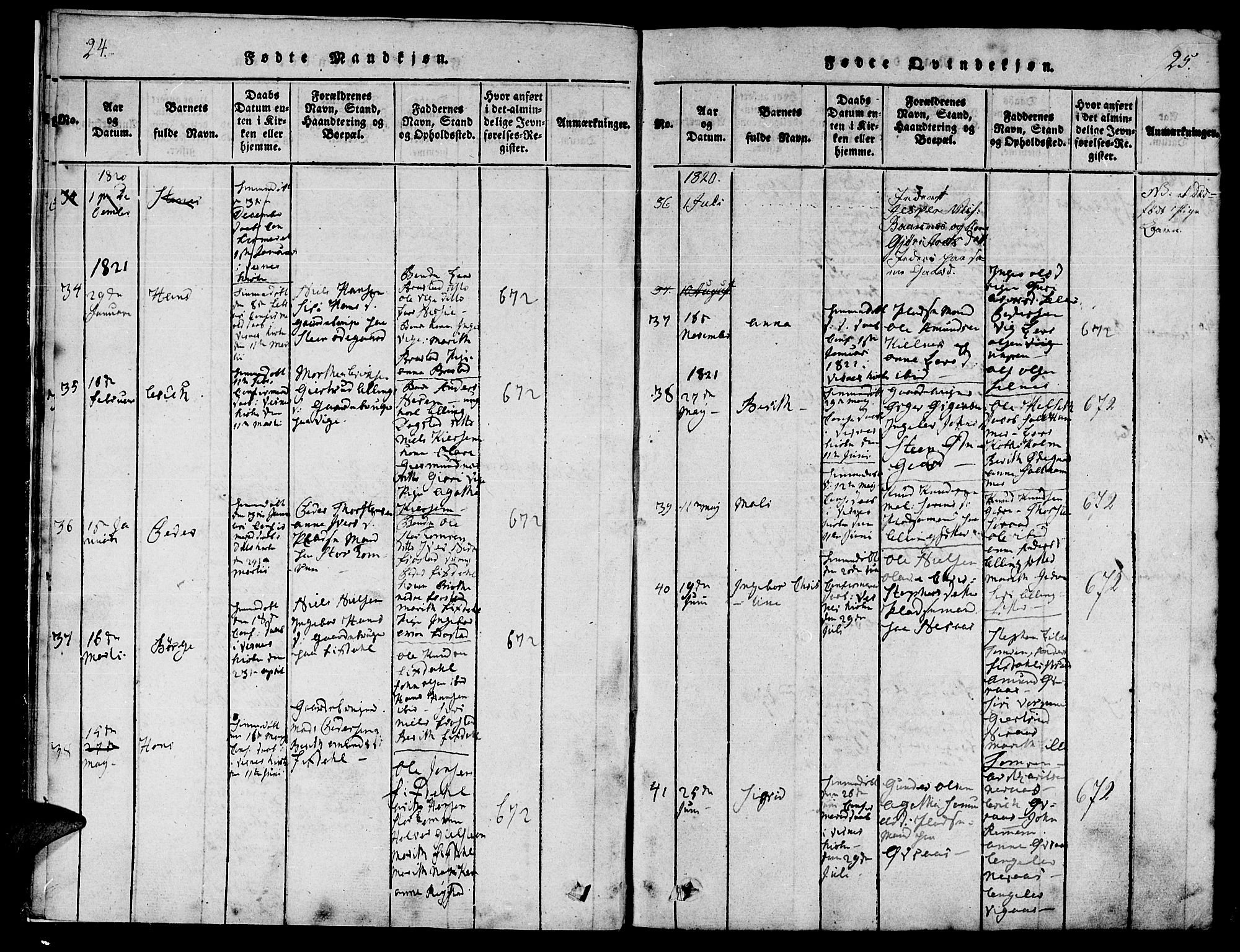 Ministerialprotokoller, klokkerbøker og fødselsregistre - Møre og Romsdal, AV/SAT-A-1454/539/L0528: Parish register (official) no. 539A01, 1818-1847, p. 24-25